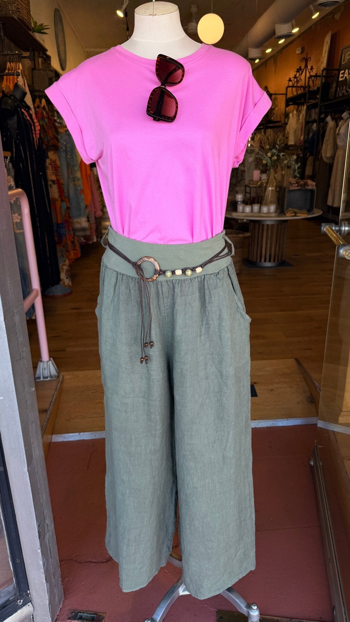 Flowy Linen Pants w/ Belt - Rebecca James Clothing