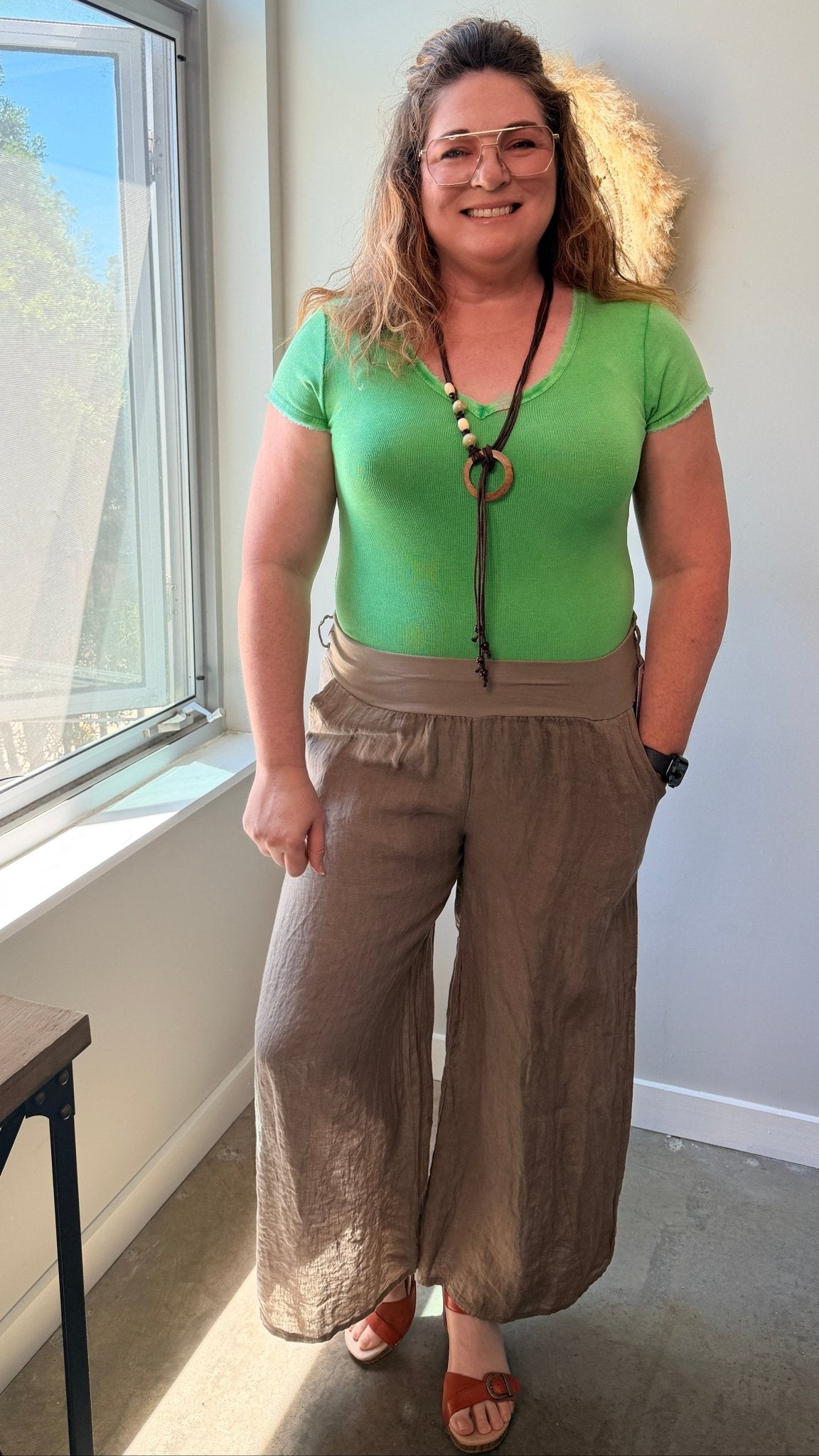 Flowy Linen Pants w/ Belt - Rebecca James Clothing