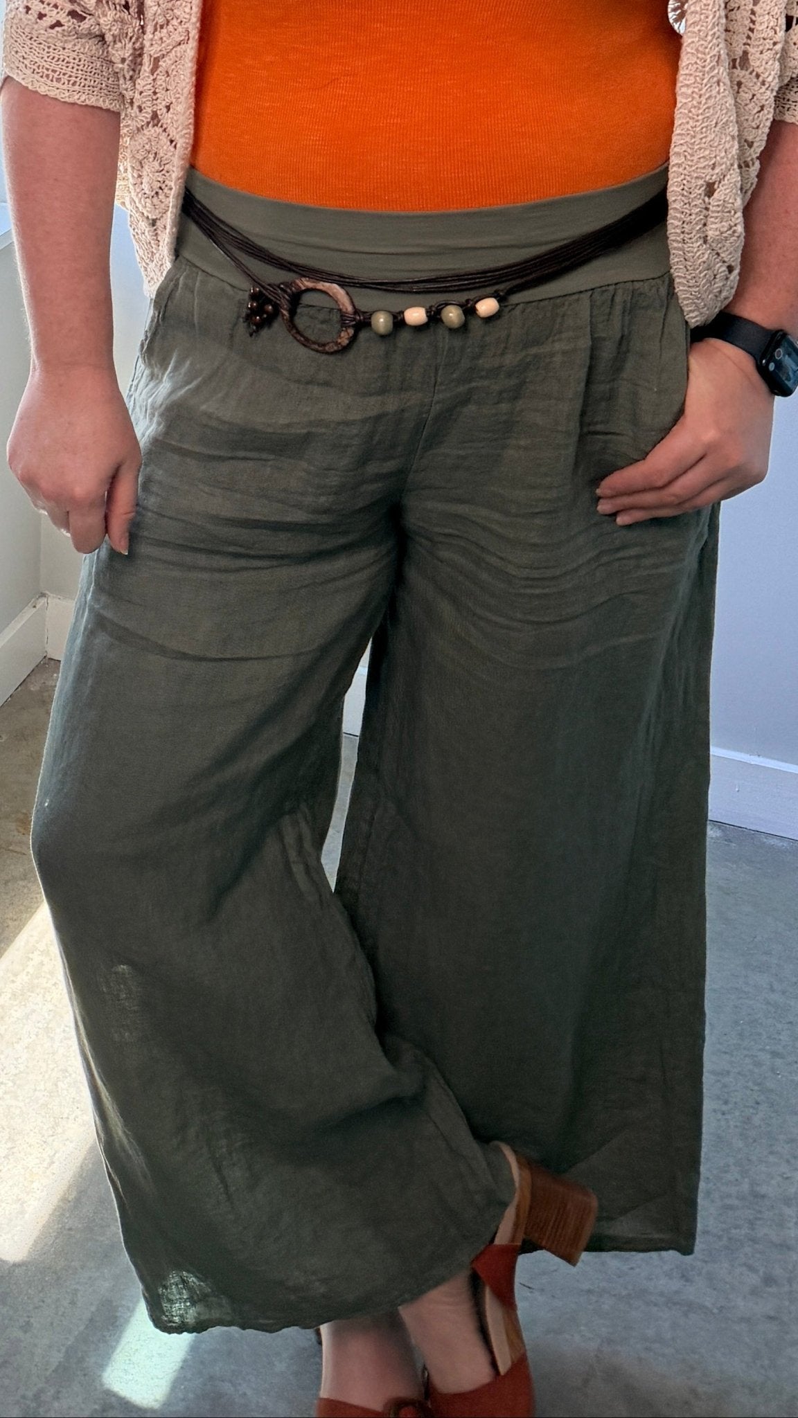 Flowy Linen Pants w/ Belt - Rebecca James Clothing