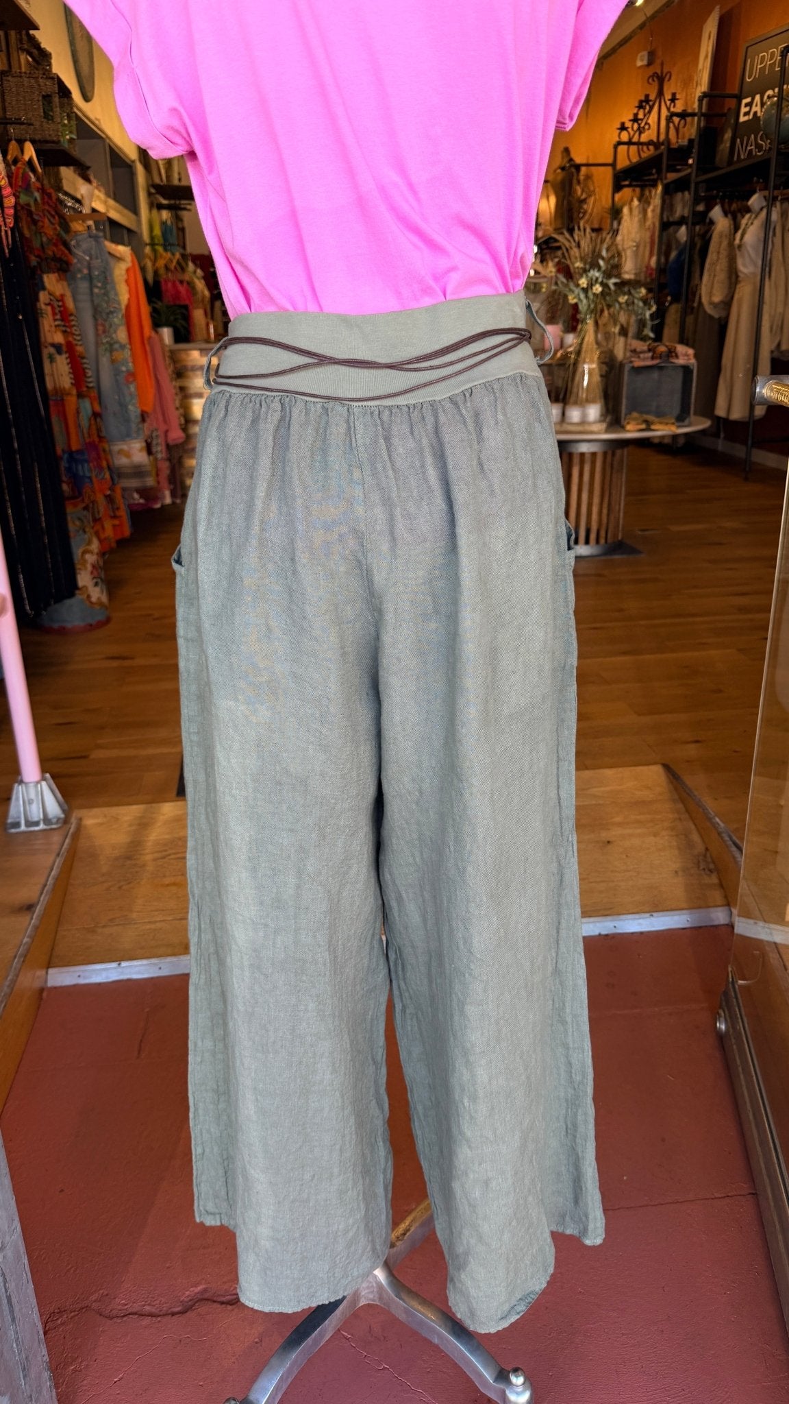 Flowy Linen Pants w/ Belt - Rebecca James Clothing
