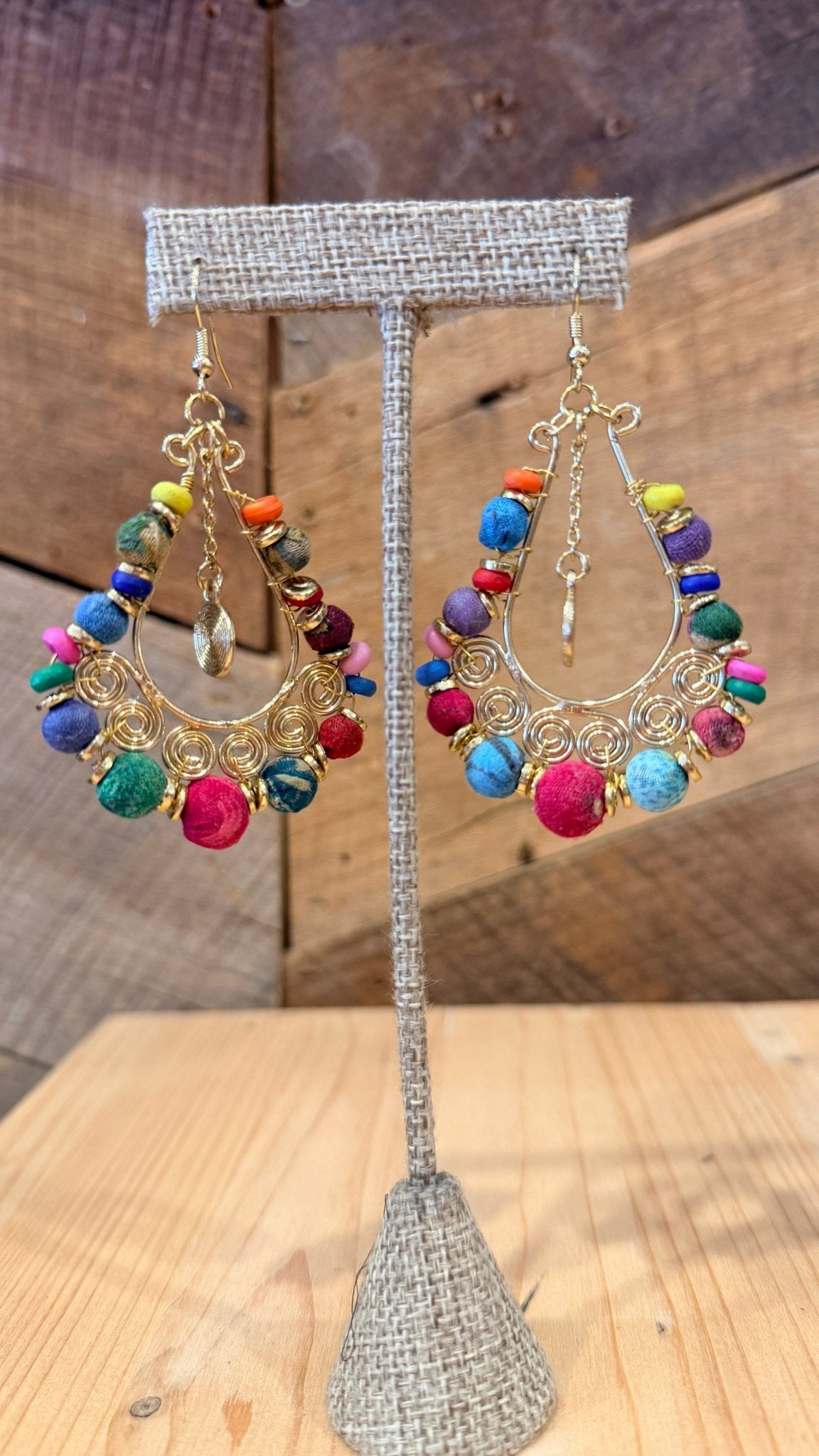 Handmade Colorful Gold Teardrop Earrings - Rebecca James Clothing