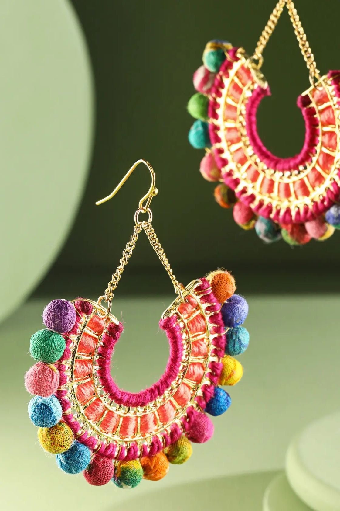 Handmade Magenta & Gold Cotton Bead Earrings - Rebecca James Clothing