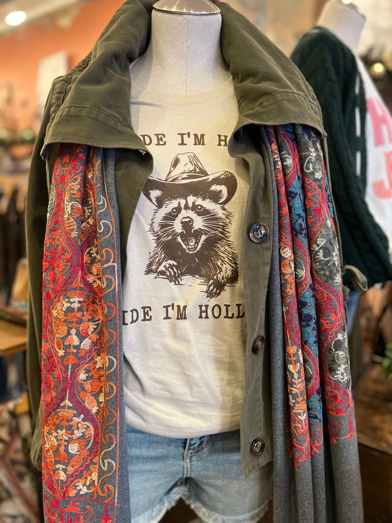 Hootin & Hollerin Raccon Cowboy Graphic Tee - Rebecca James Clothing