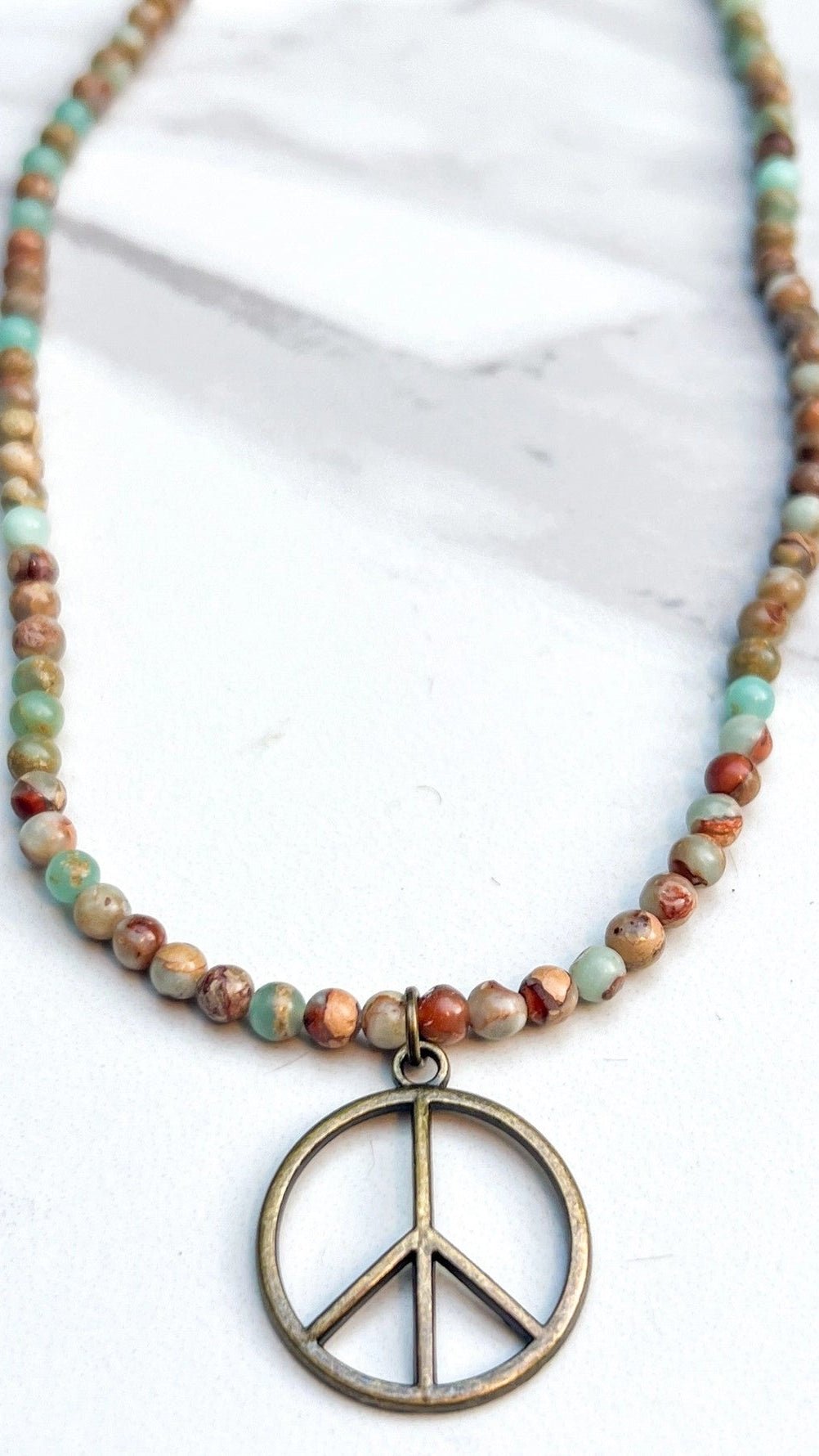 Imperial Jasper Beaded Pece Sign Choker Necklace - Rebecca James Clothing