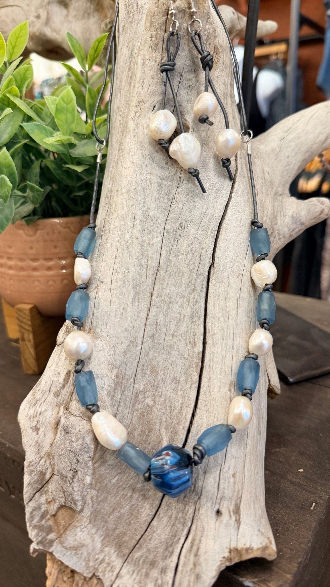 In the Mist Fresh Water Pearl & Leather Earrings - Rebecca James Clothing