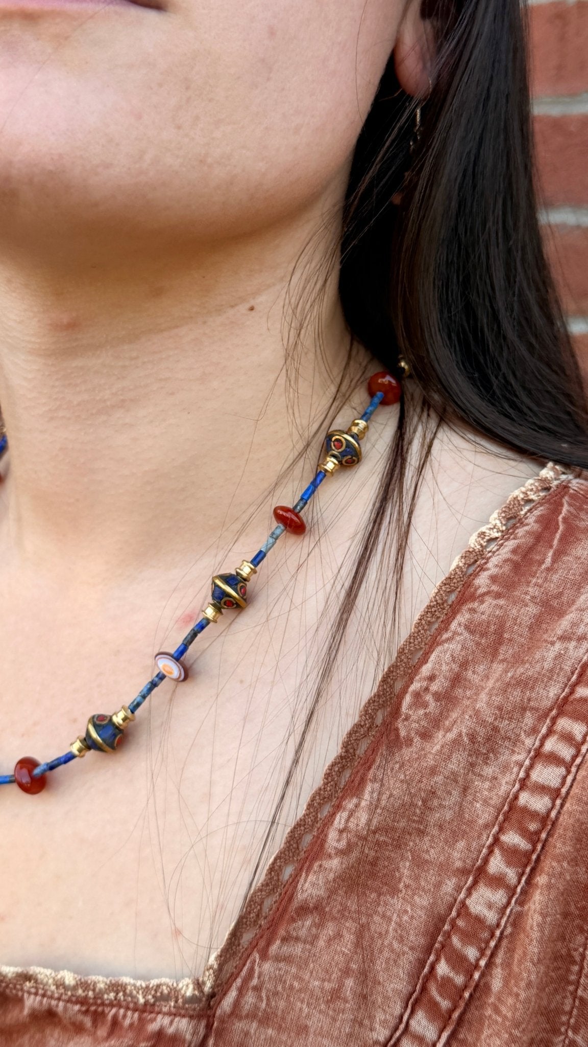 Lapis and Coral Beaded Necklace by RJC - Rebecca James Clothing