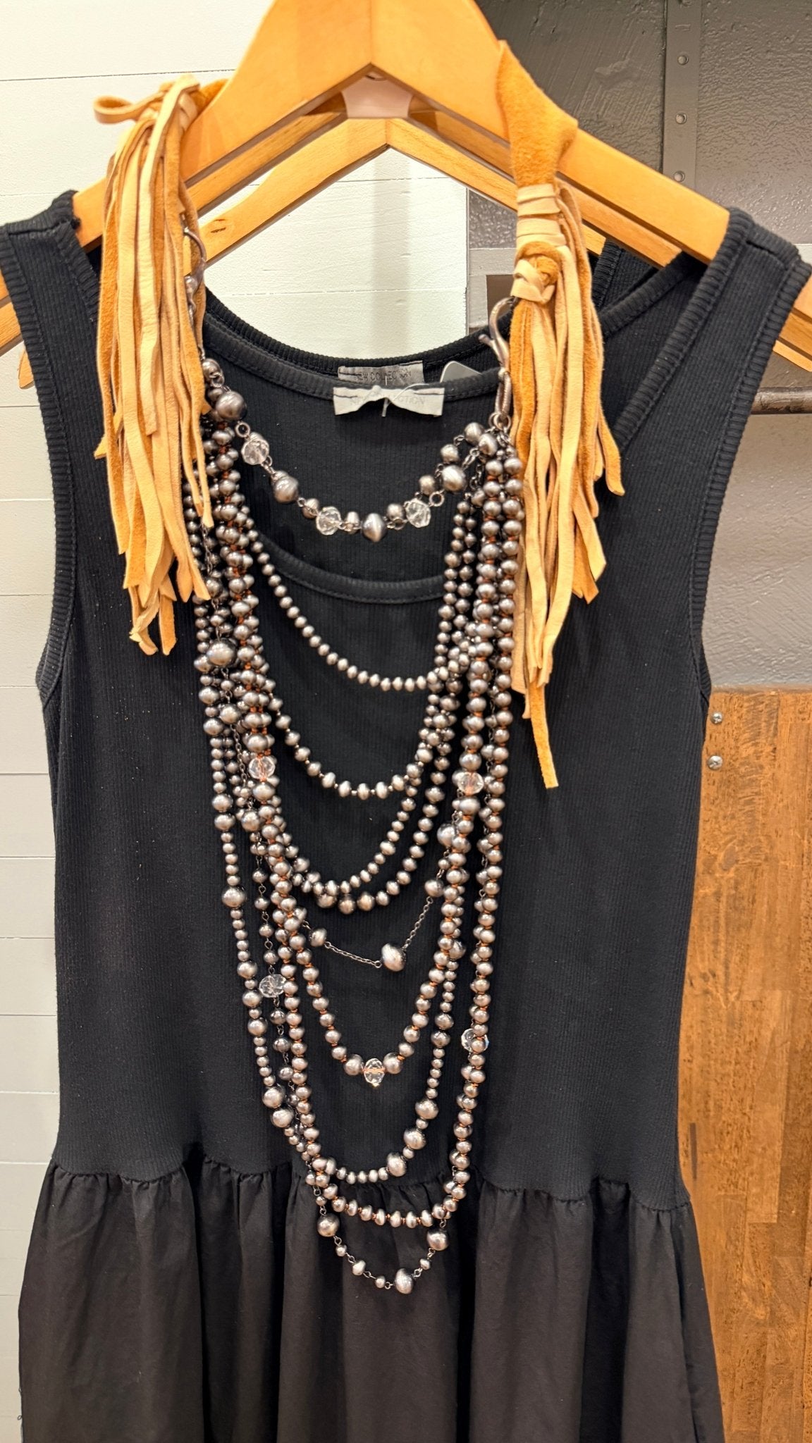 Leather & Silver Pearl Statement Necklace - Rebecca James Clothing