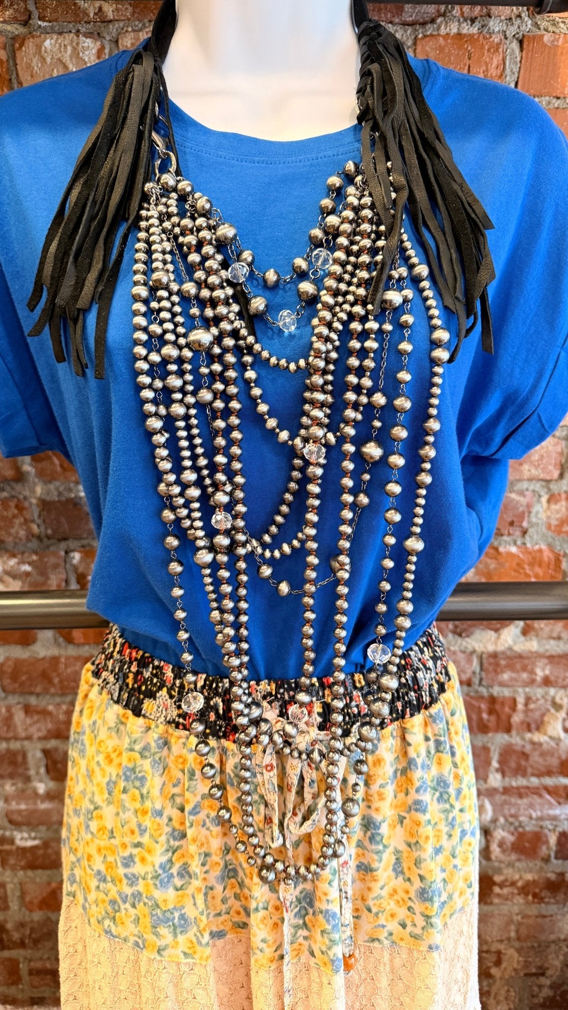 Leather & Silver Pearl Statement Necklace - Rebecca James Clothing