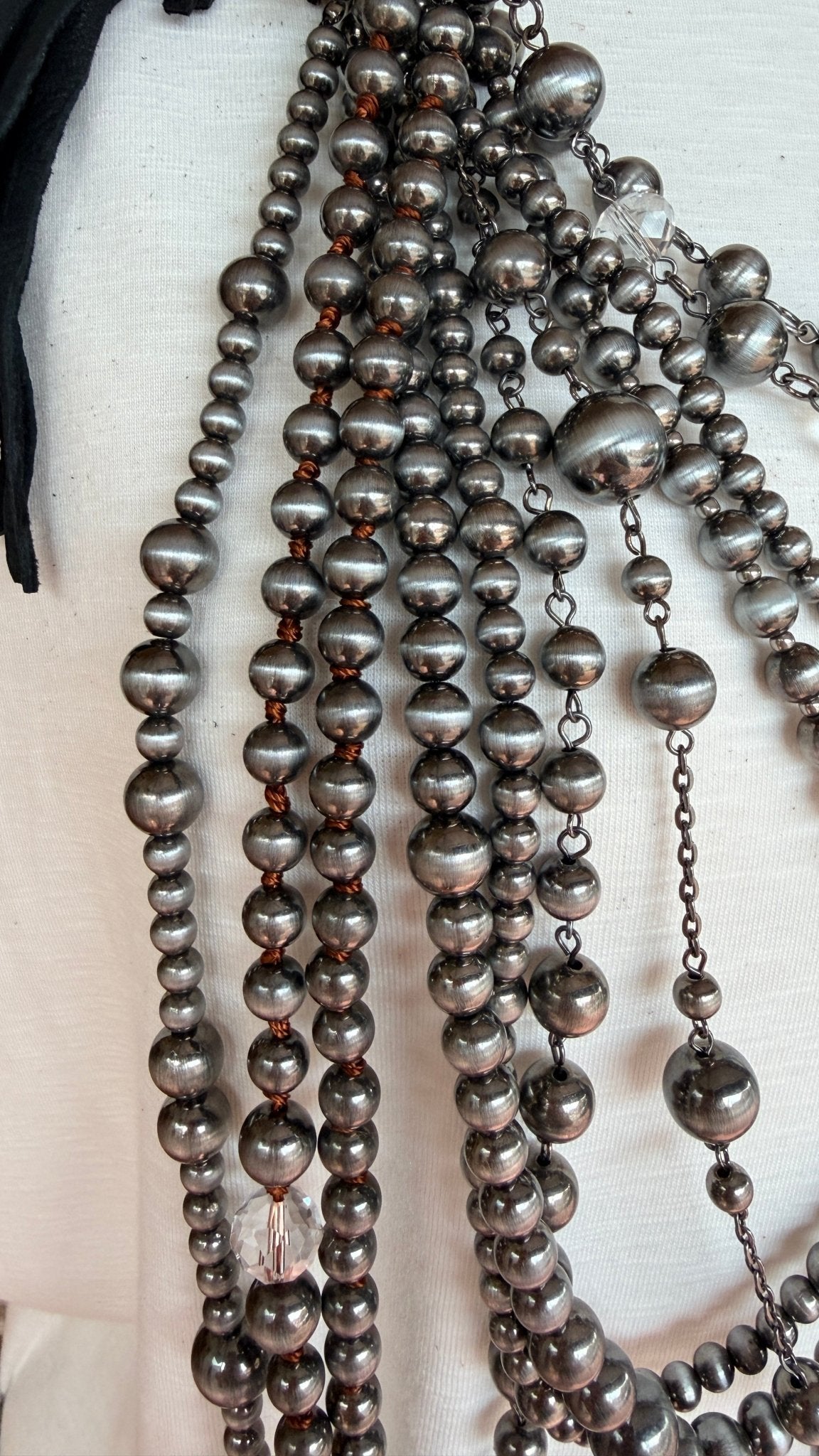 Leather & Silver Pearl Statement Necklace - Rebecca James Clothing