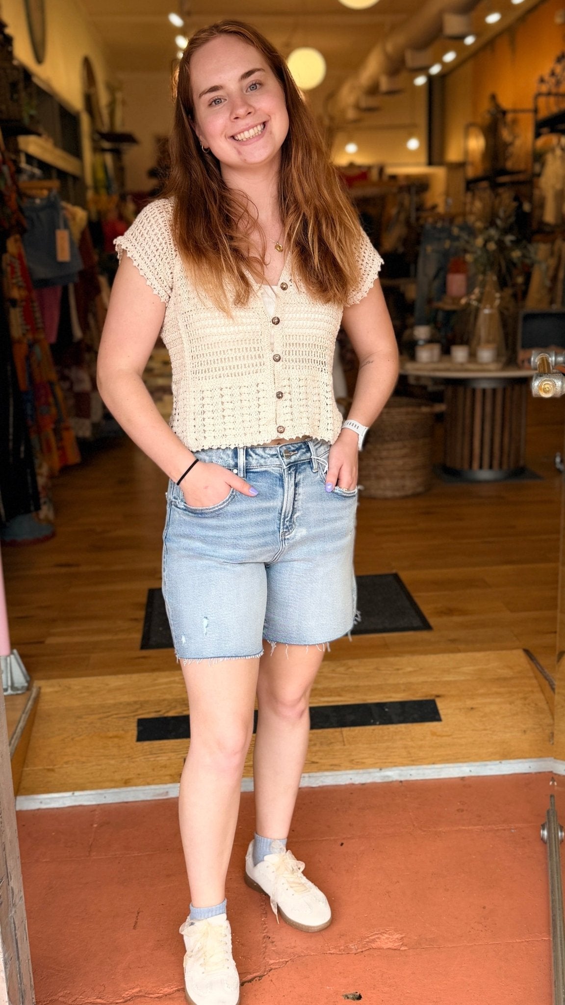 LIght Wash Stretch Denim Relaxed Fit Shorts - Rebecca James Clothing