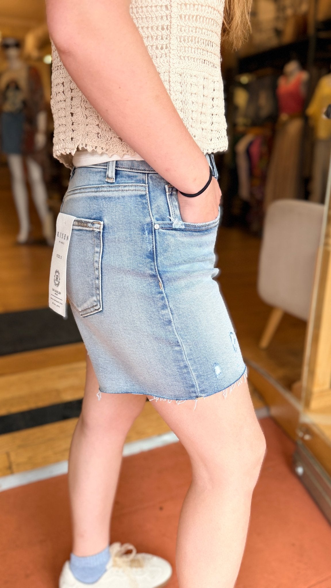 LIght Wash Stretch Denim Relaxed Fit Shorts - Rebecca James Clothing