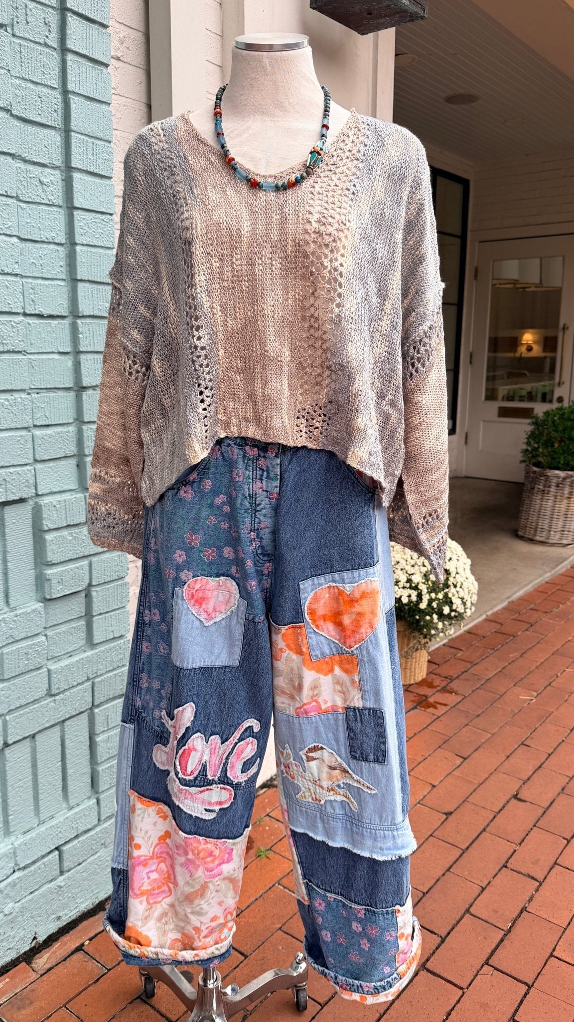 Love Patchwork Mixed Fabric Cotton Pants - Rebecca James Clothing