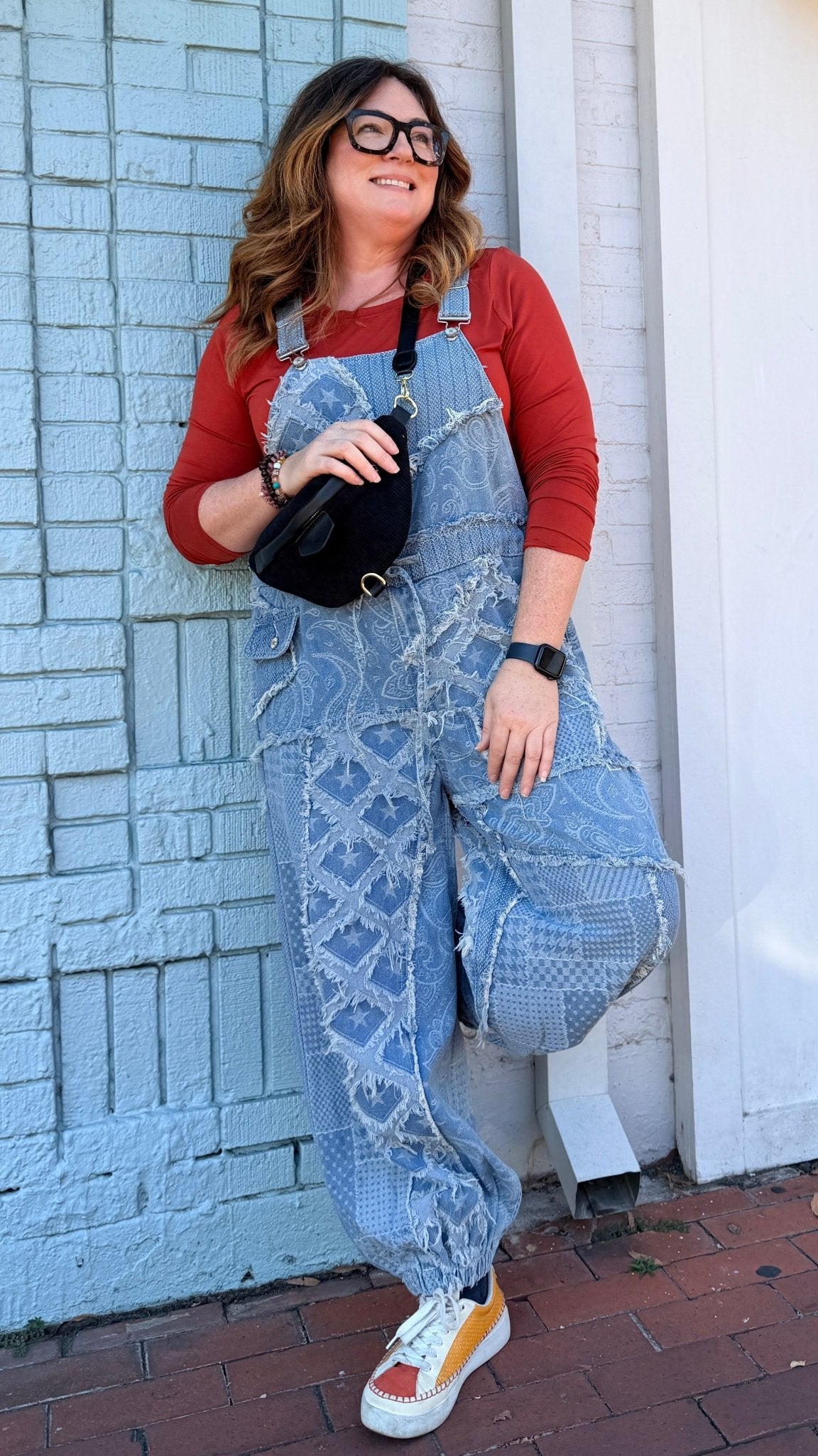 Market Day Boho Denim Patchwork Overalls - Rebecca James Clothing