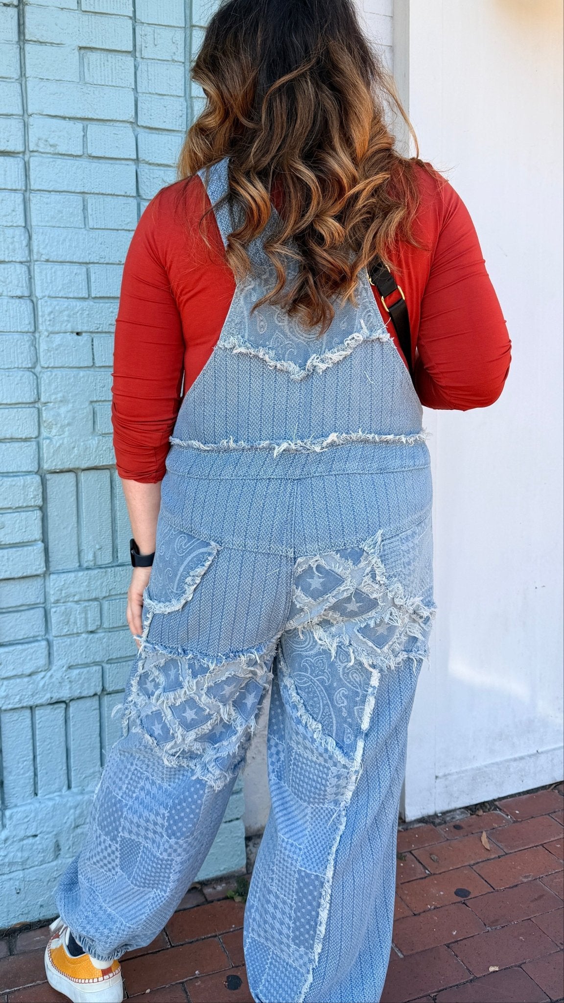 Market Day Boho Denim Patchwork Overalls - Rebecca James Clothing