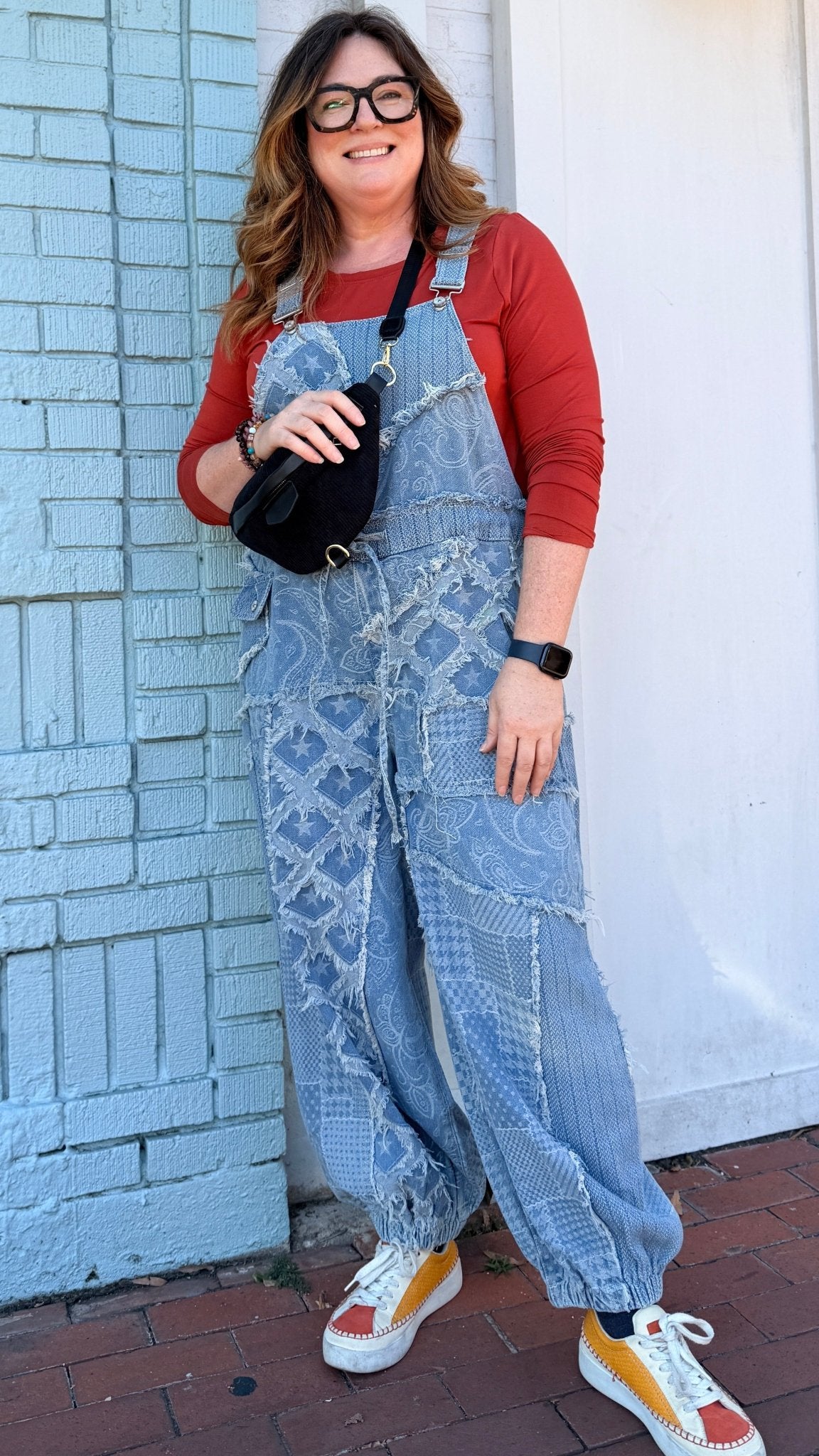 Market Day Boho Denim Patchwork Overalls - Rebecca James Clothing