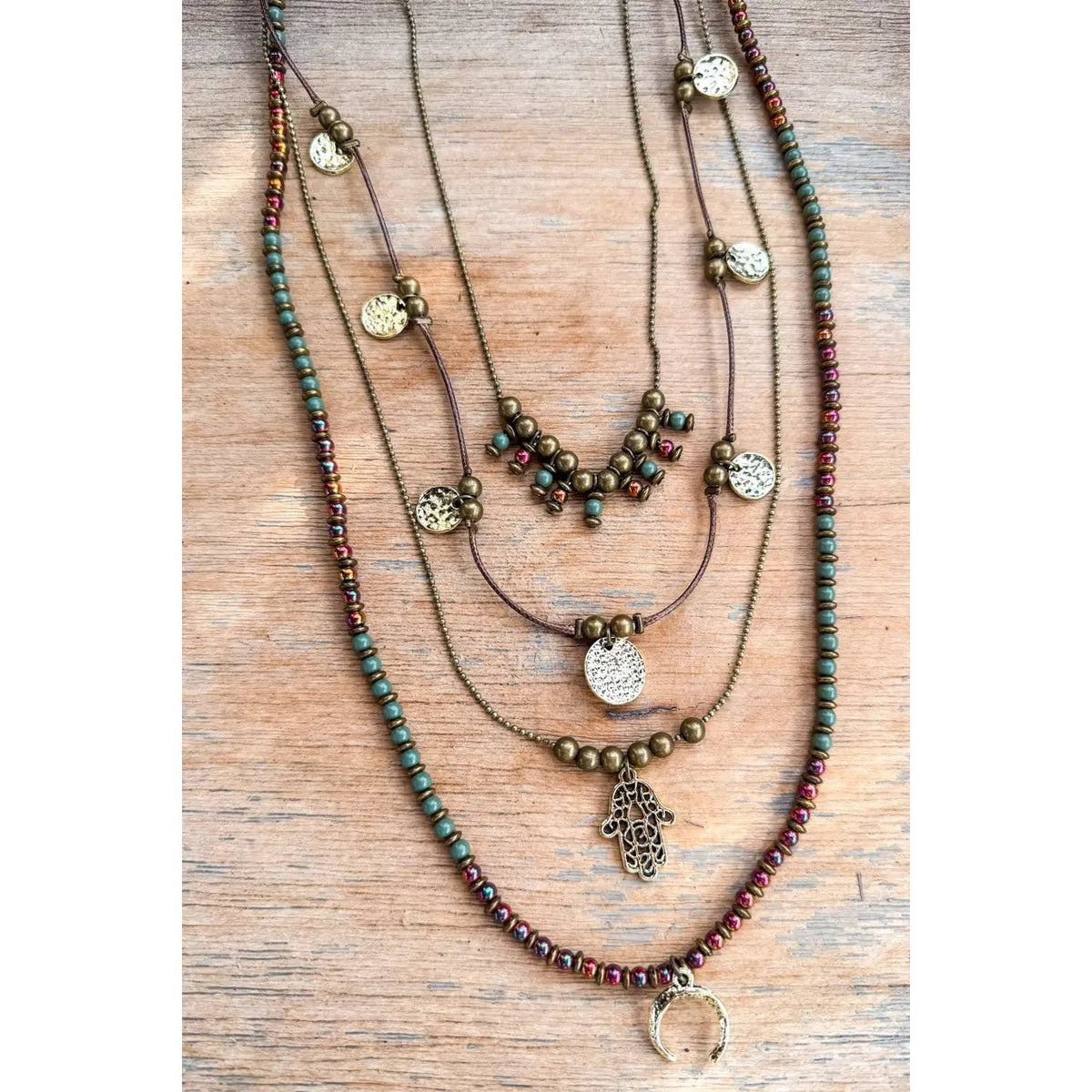Metallic Mixed Bead Charmed Layering Necklace - Rebecca James Clothing