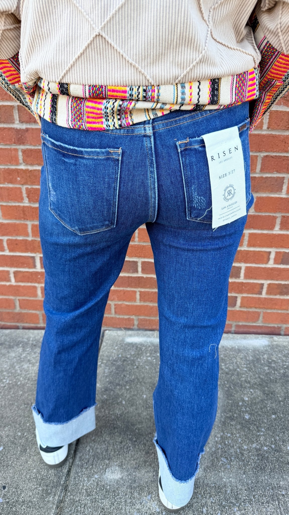 Mid Rise Comfort Stretch Dark Wash Cuffed Jeans by Risen - Rebecca James Clothing