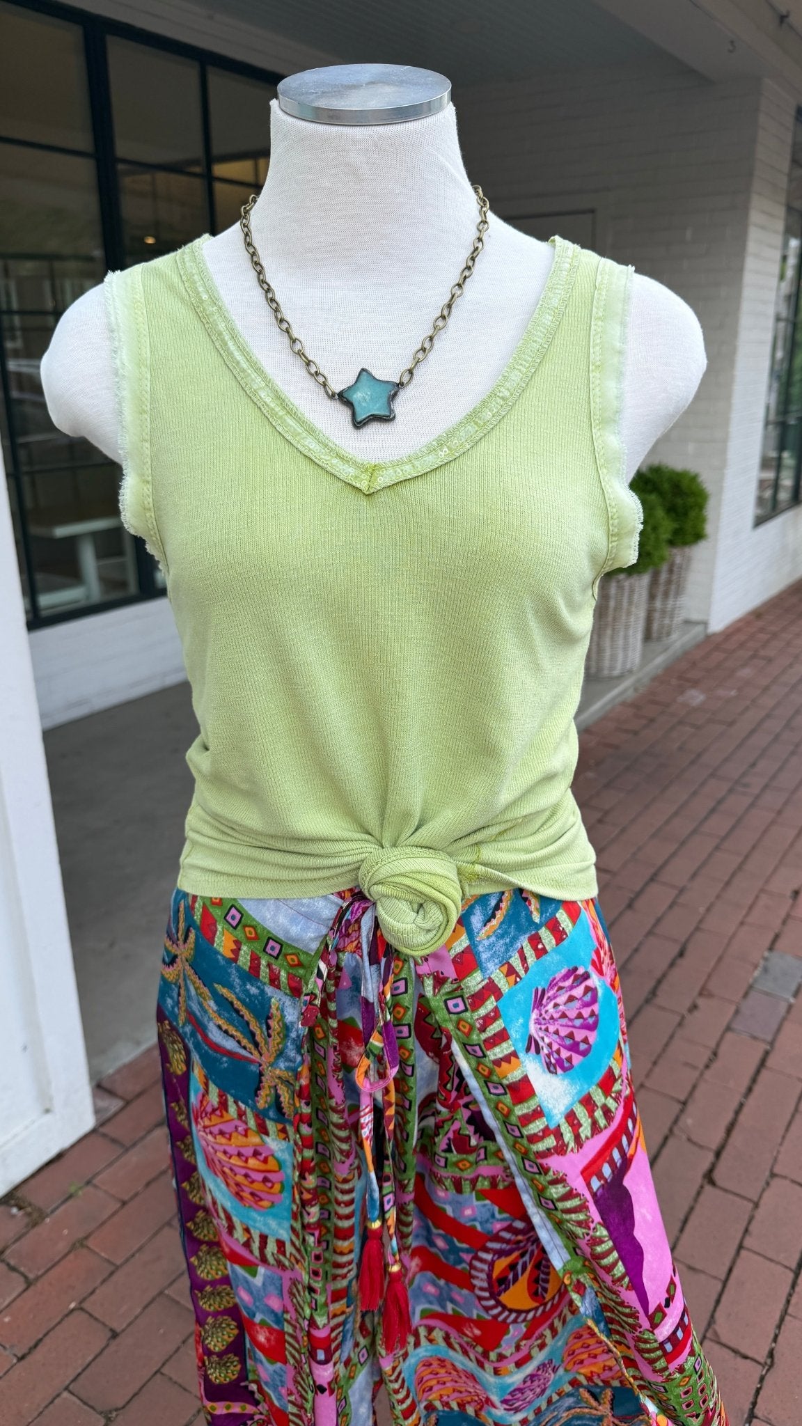 Mineral Wash Cotton Sequin Neck Sleeveless Top - Rebecca James Clothing