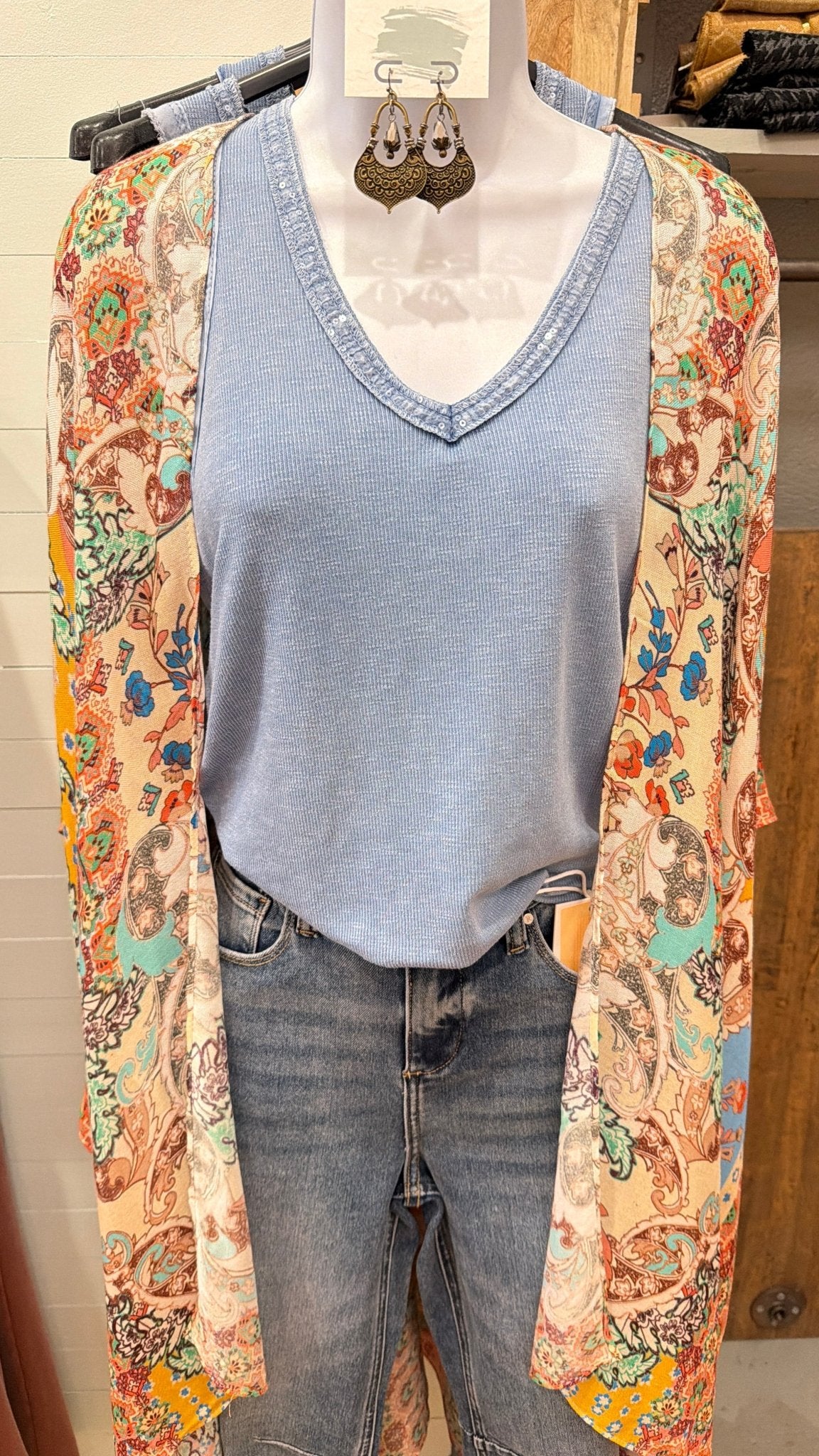 Mineral Wash Cotton Sequin Neck Sleeveless Top - Rebecca James Clothing