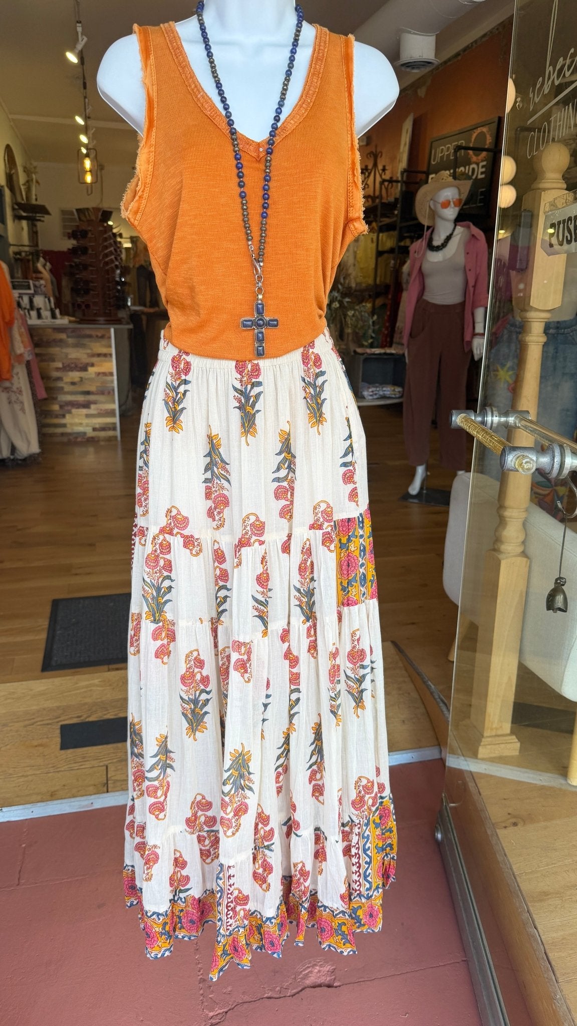 Mineral Wash Cotton Sequin Neck Sleeveless Top - Rebecca James Clothing