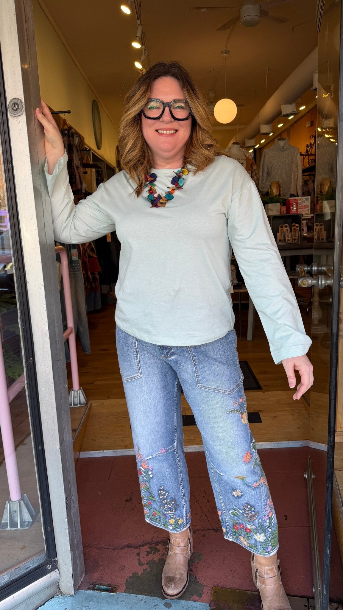 Mint Green Cotton Long Sleeve Top - Rebecca James Clothing