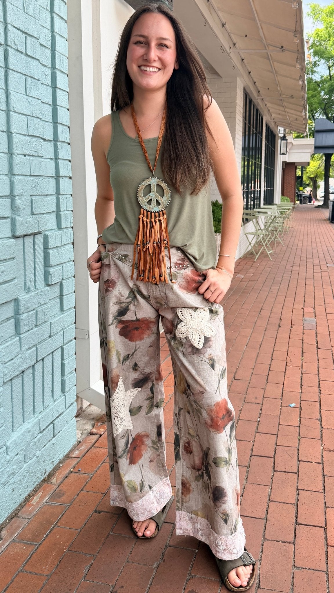 Mixed Floral Star Patch Boho Pants by POL - Rebecca James Clothing