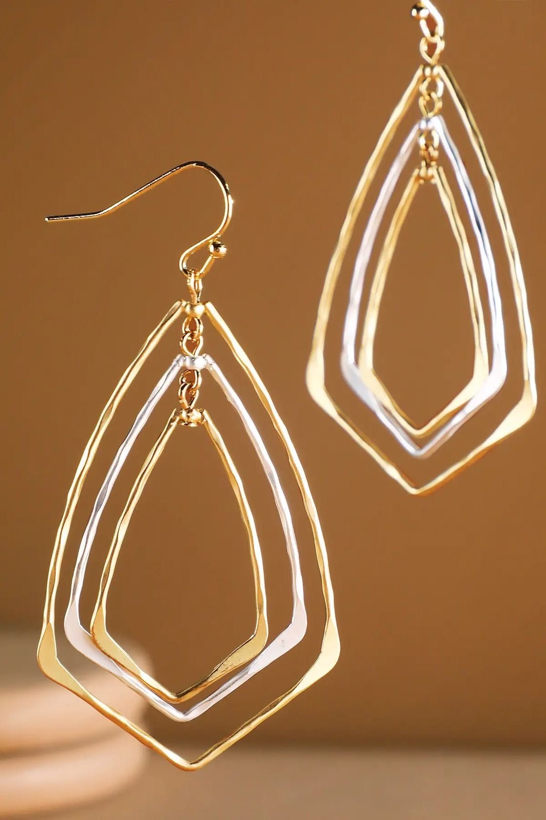 Mixed Metal Hammered Dangle Earrings - Rebecca James Clothing