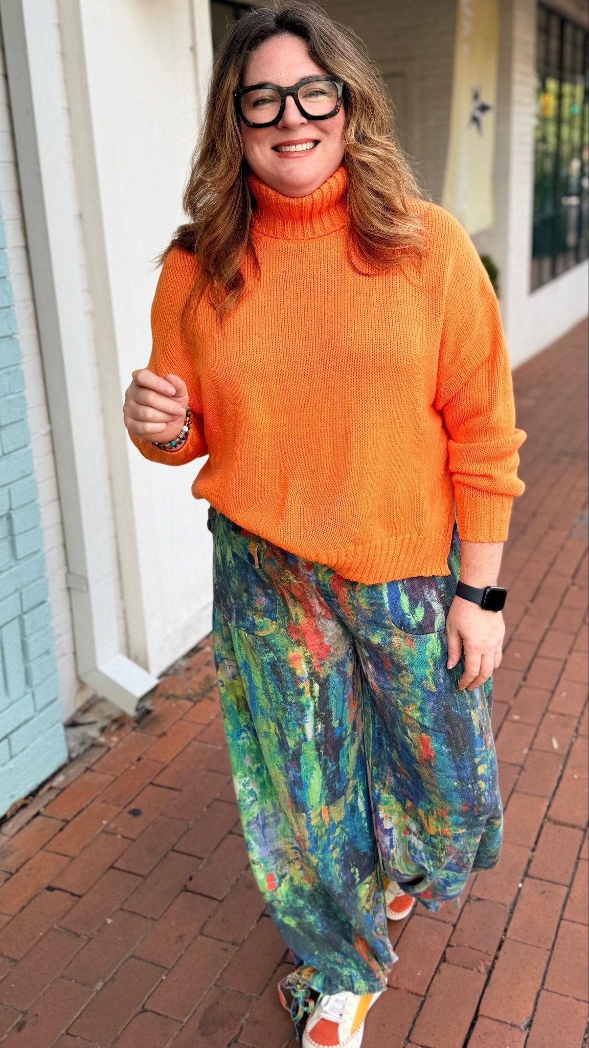 Monet Abstract Print Wide Leg Cargo Pants – Artistic High-Waist Printed Denim - Rebecca James Clothing