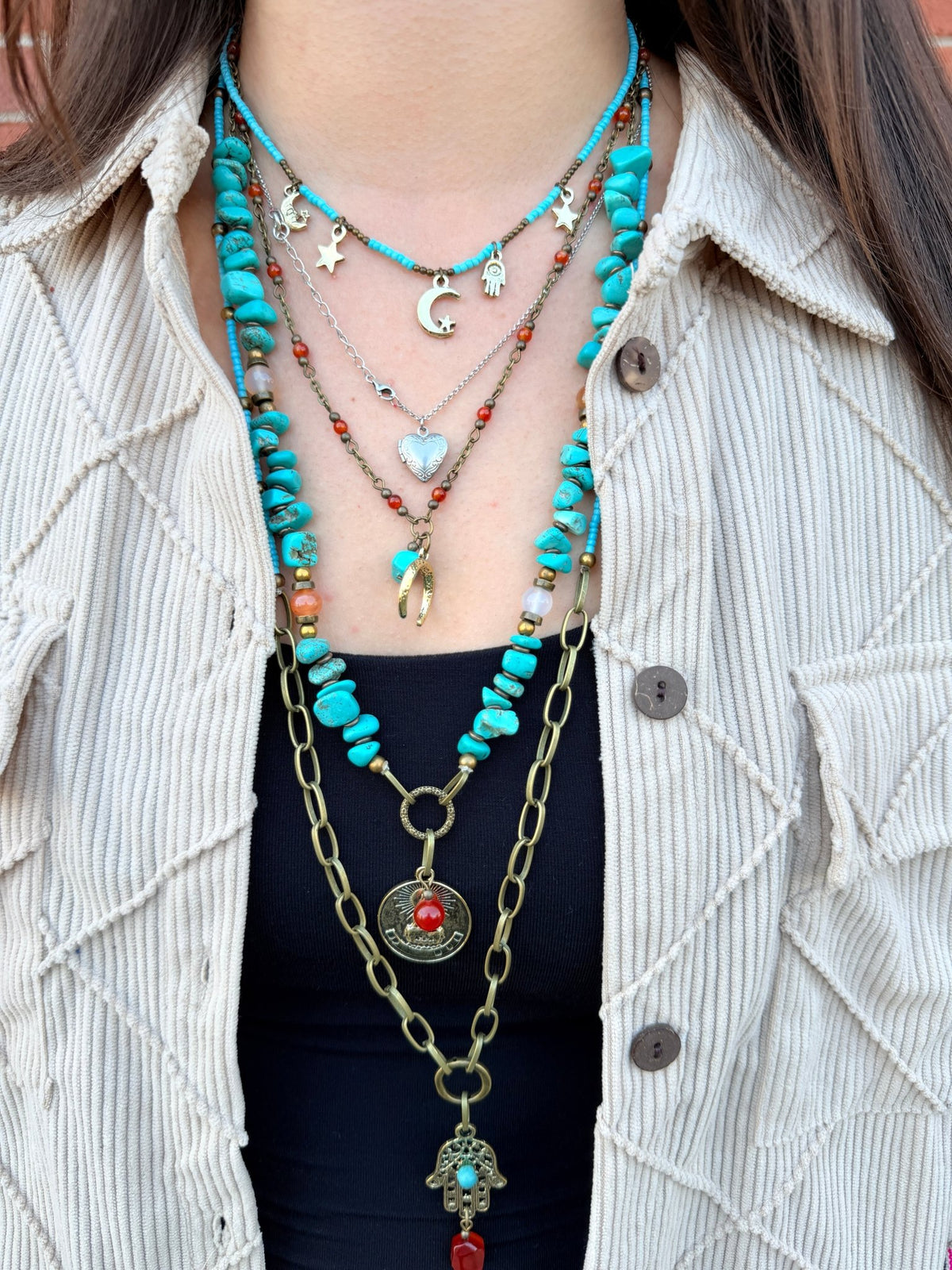 Multi Layer Hamsa Hand Boho Necklace - Rebecca James Clothing