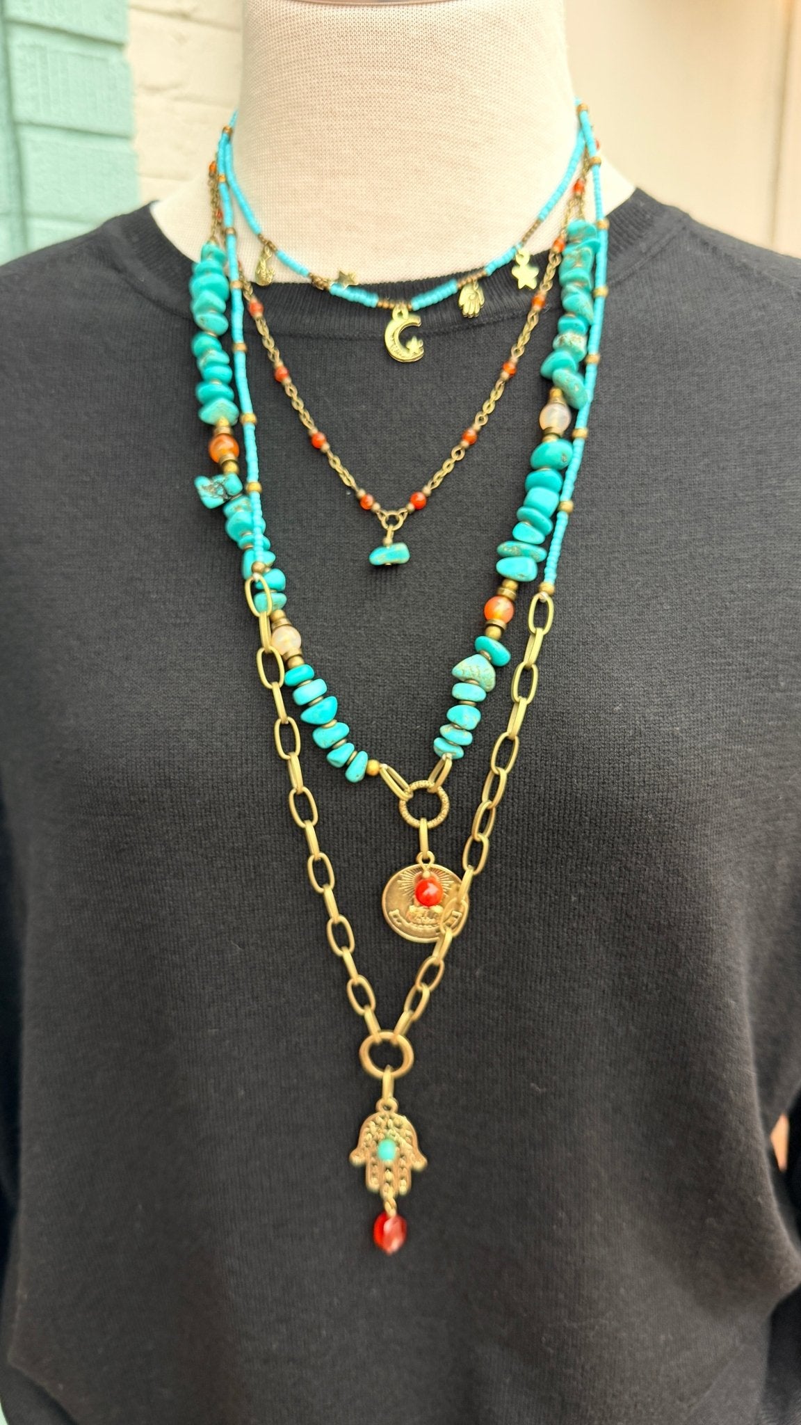 Multi Layer Hamsa Hand Boho Necklace - Rebecca James Clothing