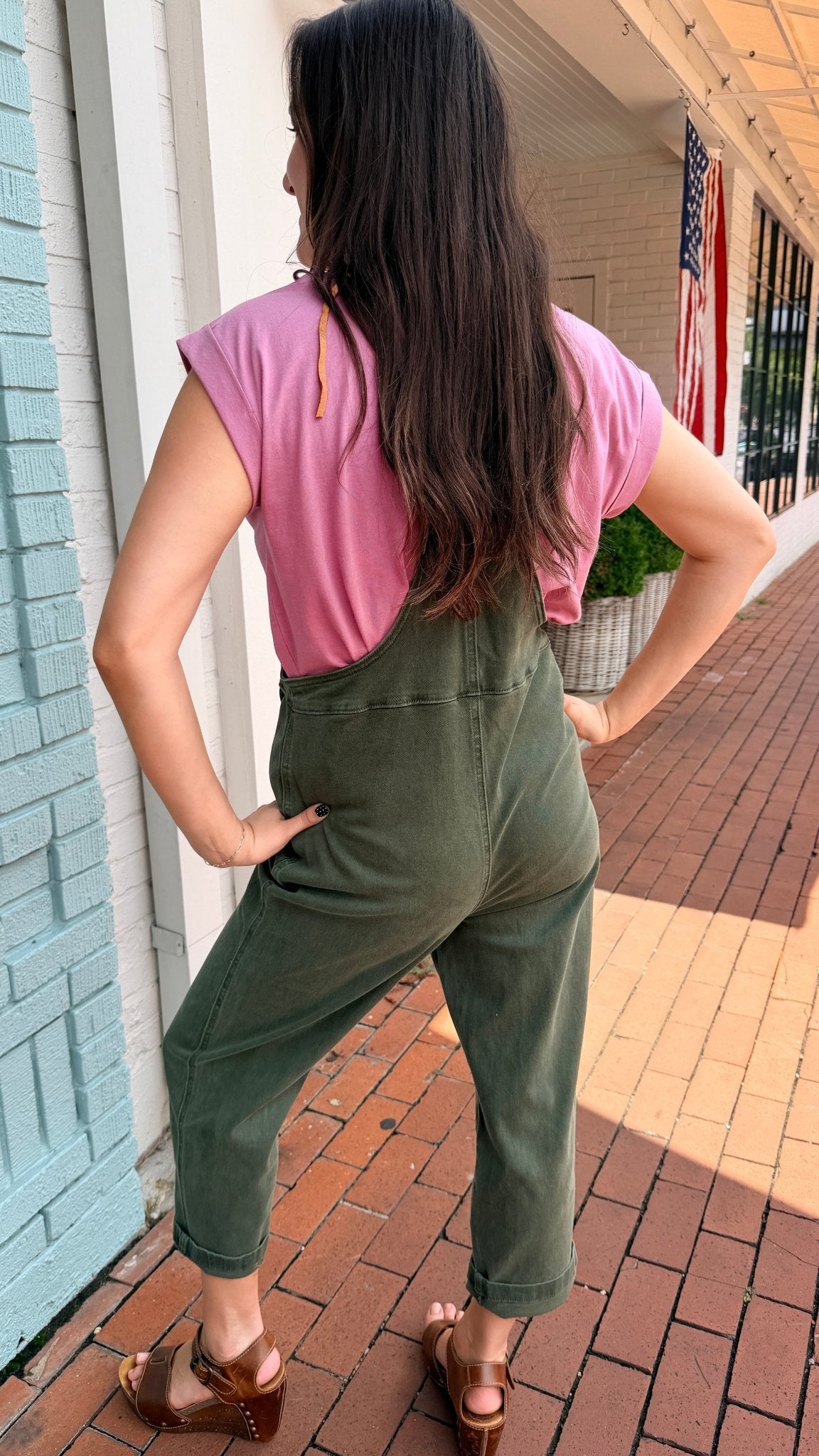 Olive Relaxed Fit Knot Strap Overalls - Rebecca James Clothing