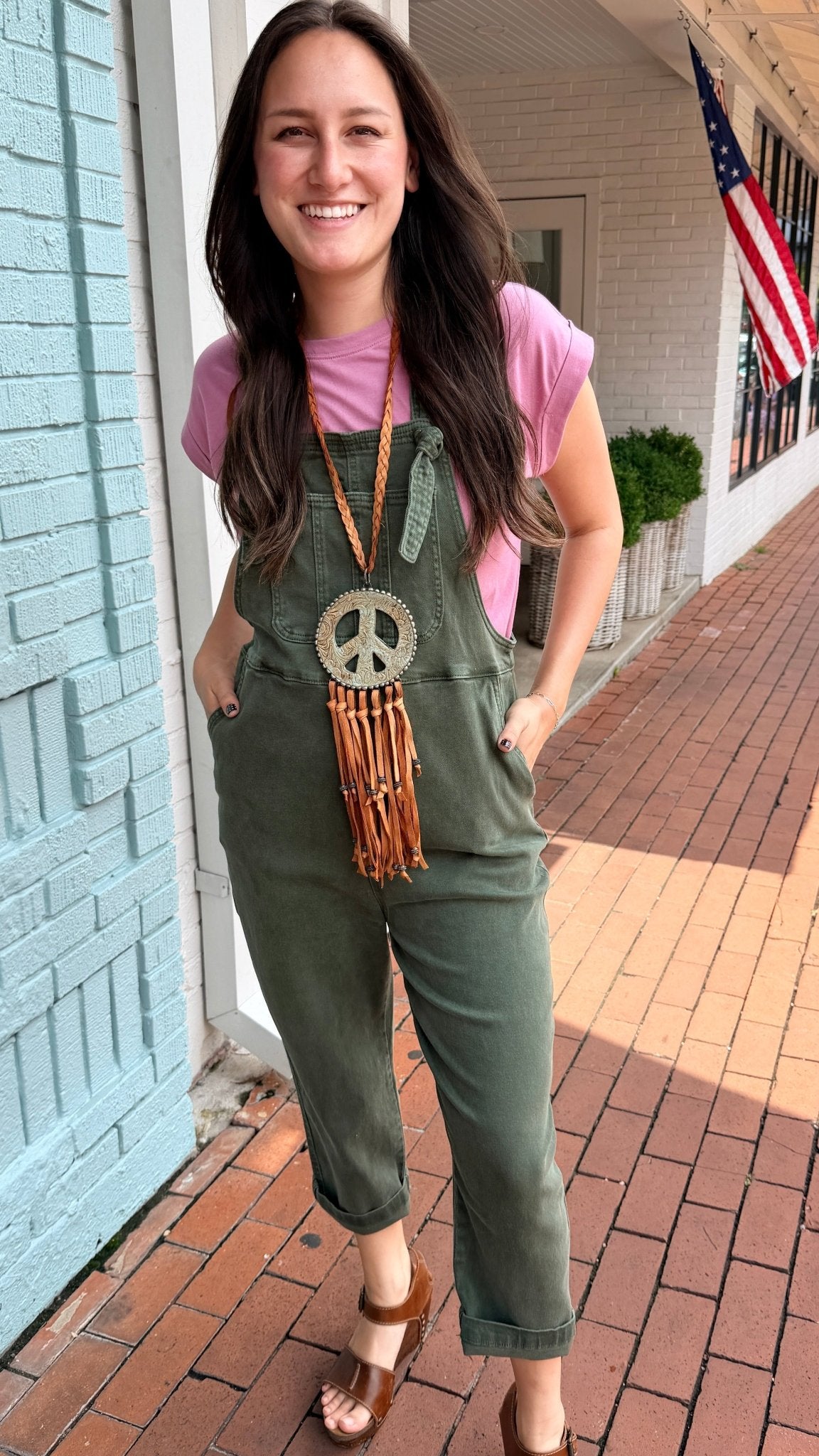 Olive Relaxed Fit Knot Strap Overalls - Rebecca James Clothing
