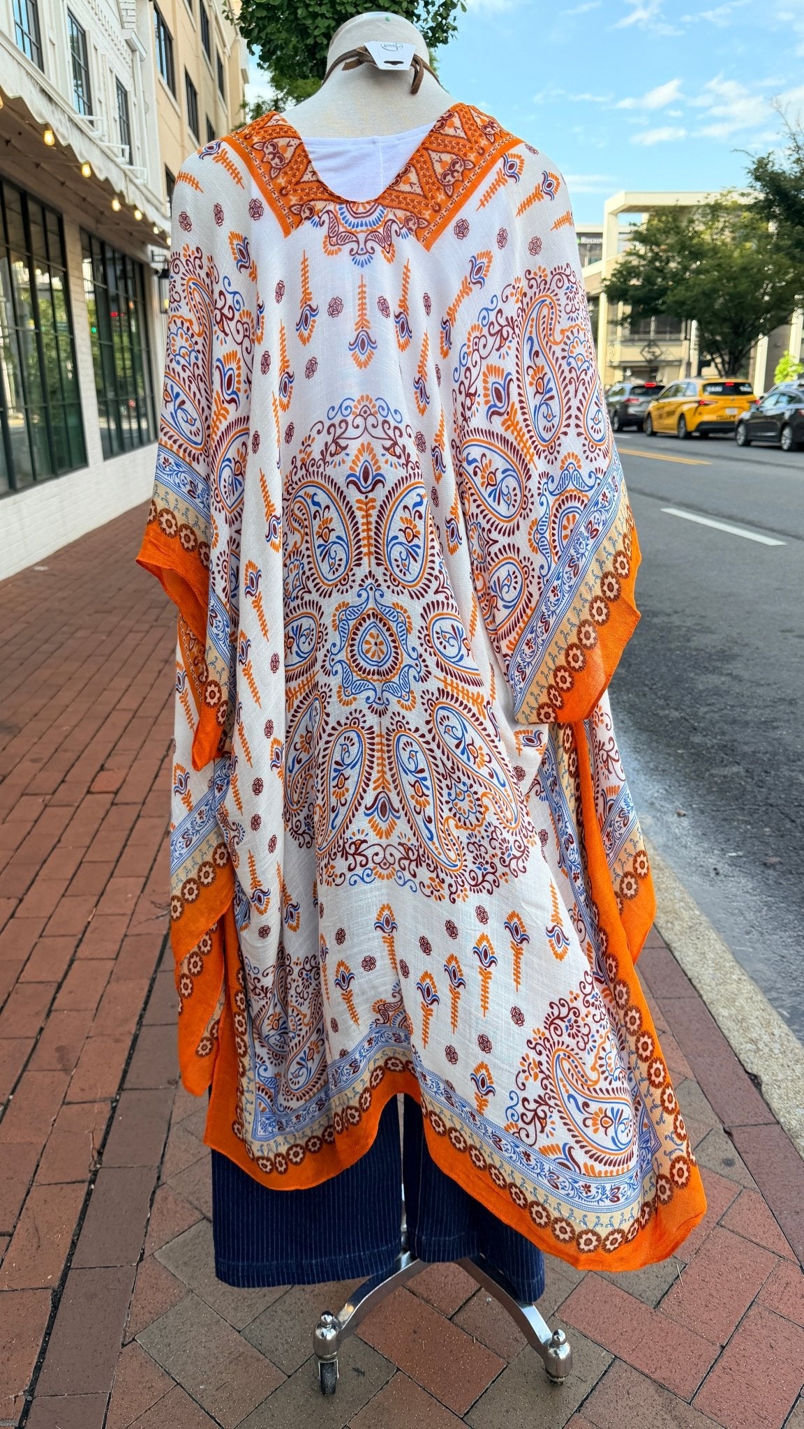Orange Bordered Paisley Kimono Wrap - Rebecca James Clothing