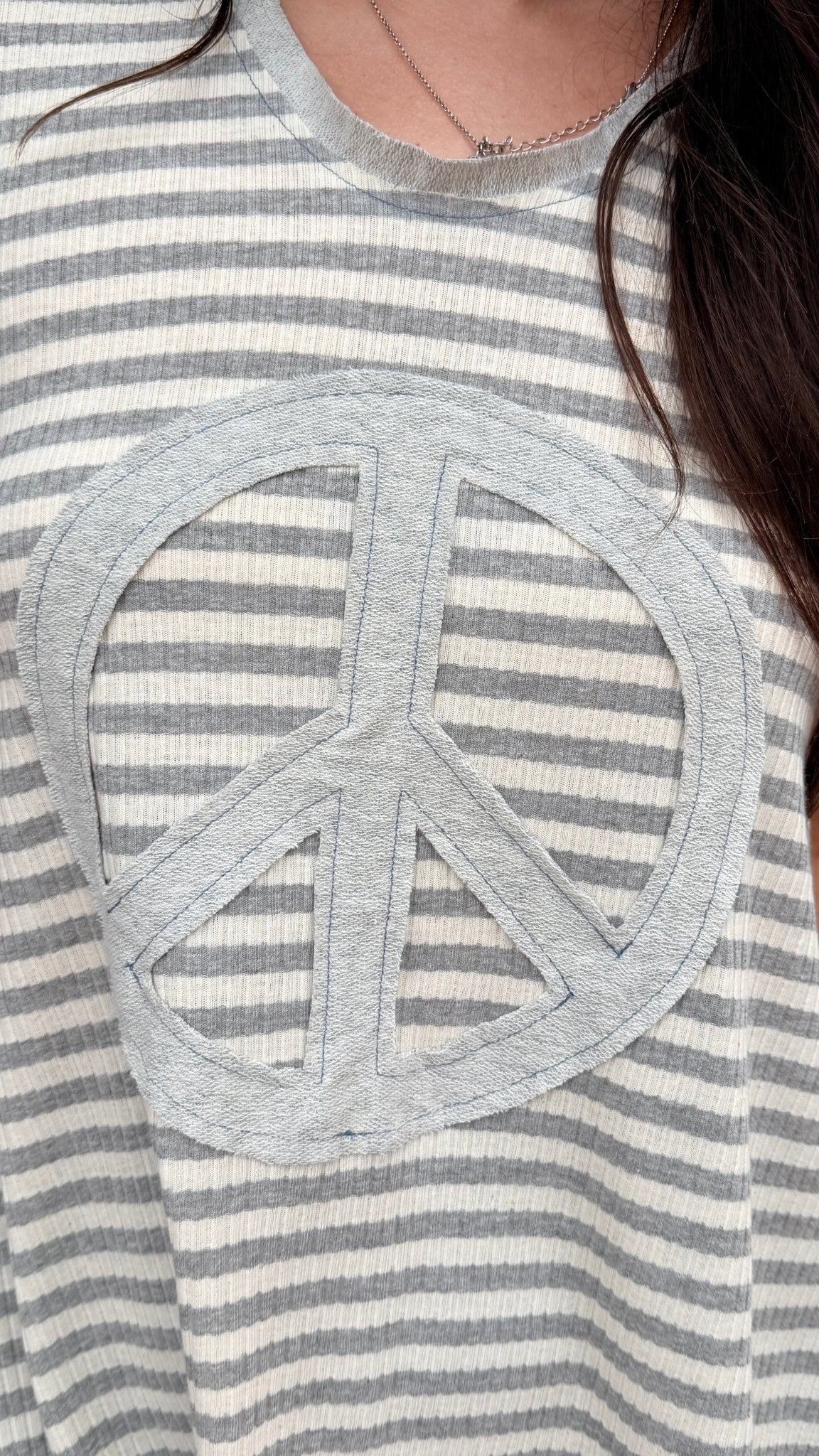 Peace 4 Today Grey Stripe Top by Hand Jive - Rebecca James Clothing