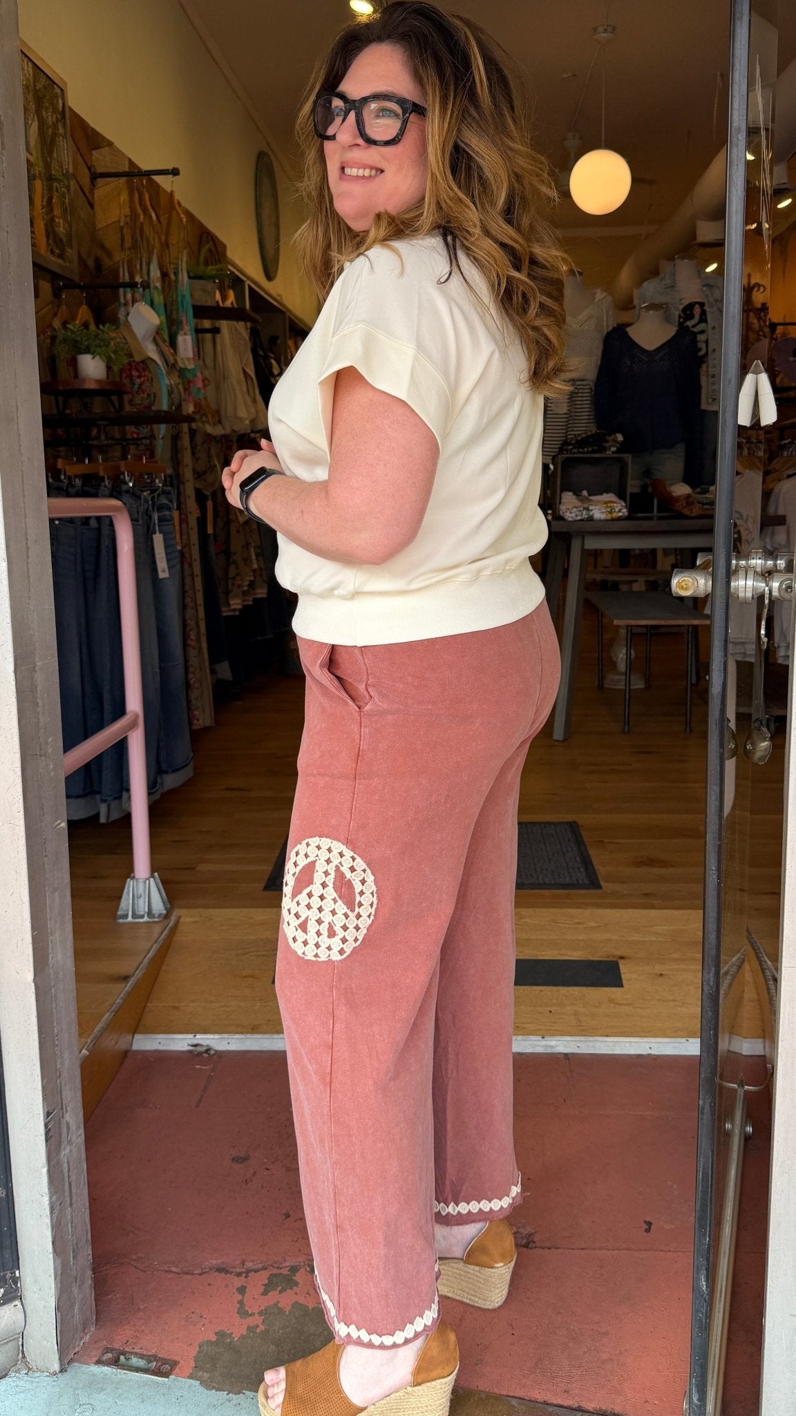Peace Time Getaway Boho Lounge Pants with Crochet Trim - Rebecca James Clothing