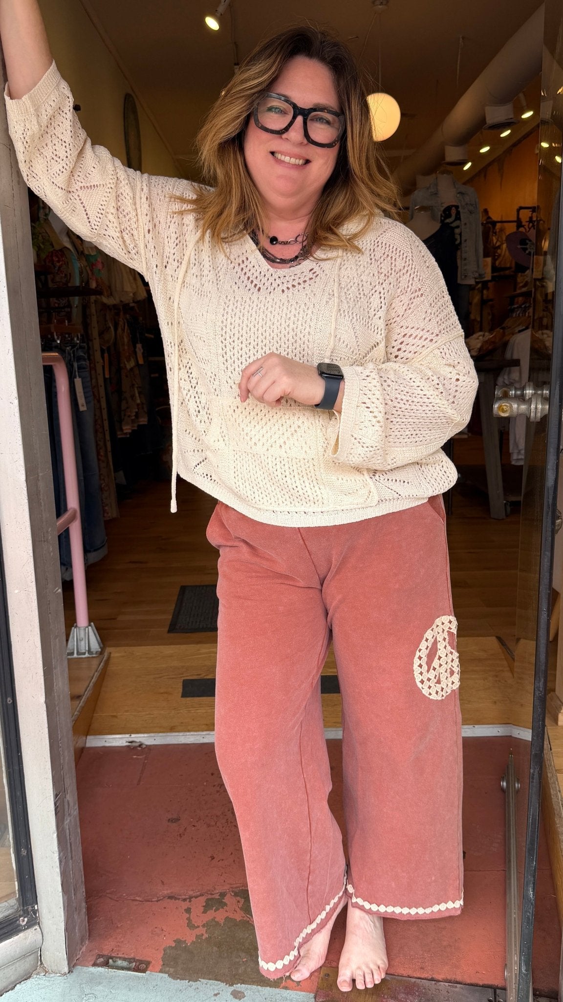 Peace Time Getaway Boho Lounge Pants with Crochet Trim - Rebecca James Clothing