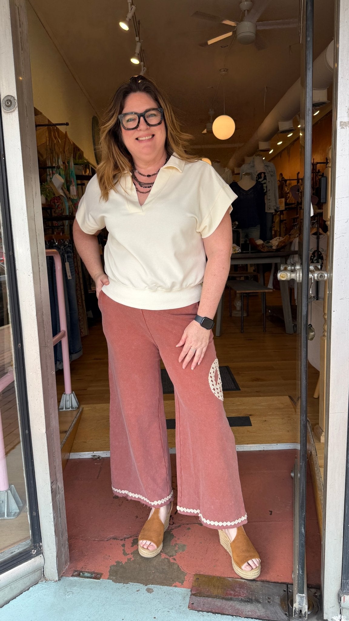 Peace Time Getaway Boho Lounge Pants with Crochet Trim - Rebecca James Clothing