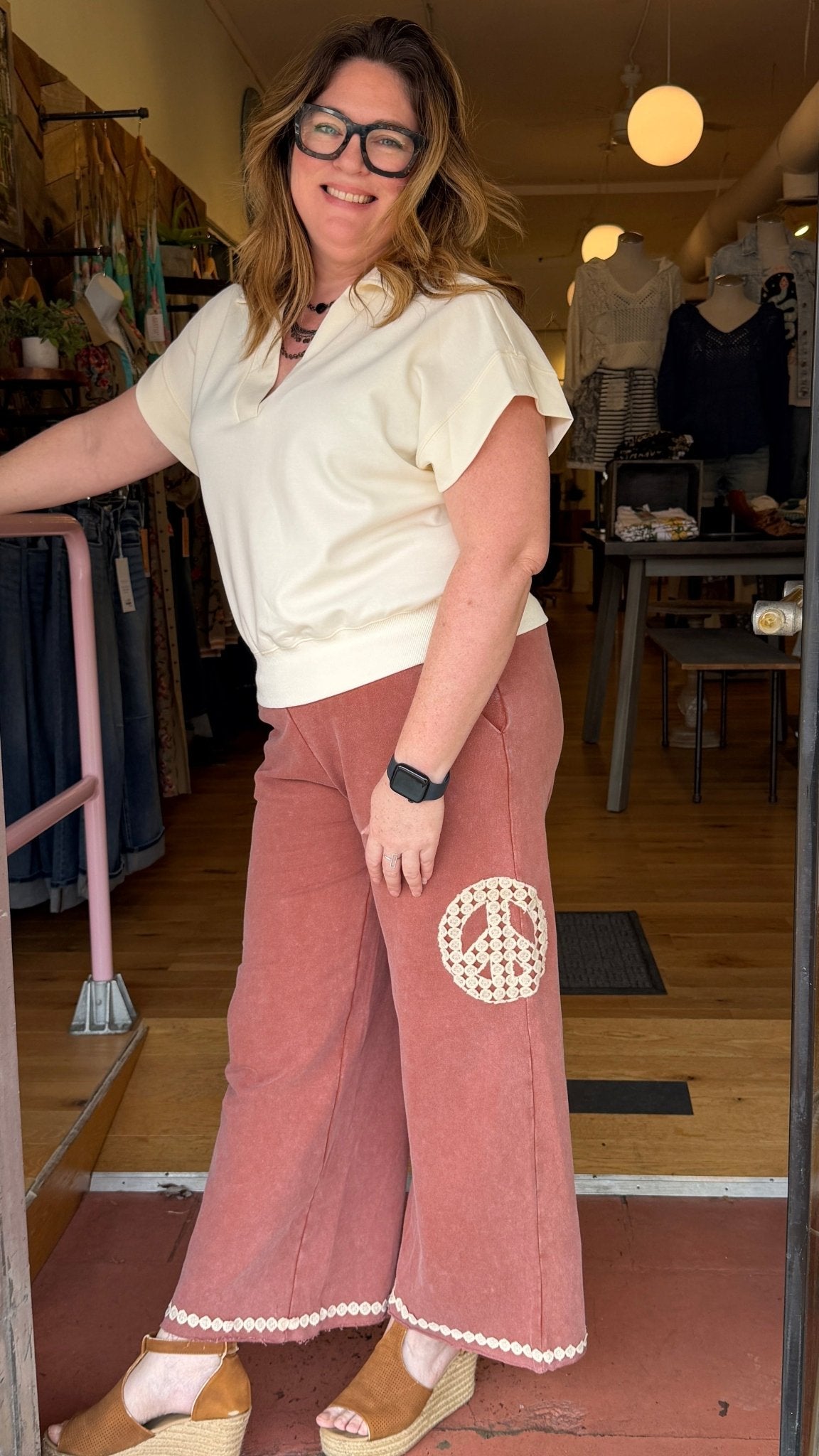 Peace Time Getaway Boho Lounge Pants with Crochet Trim - Rebecca James Clothing