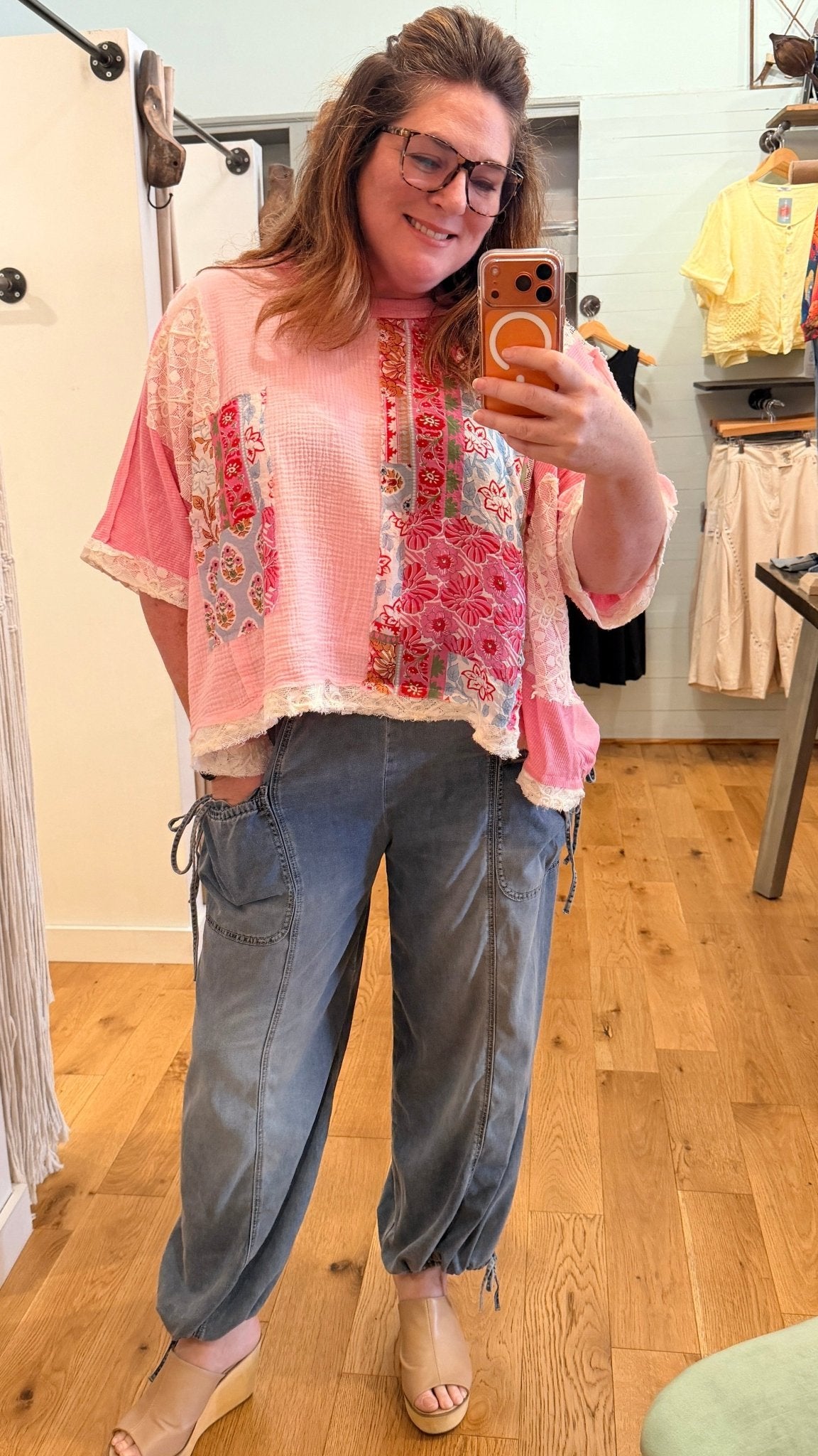Pink Boho Mixed Fabric Oversized Top - Rebecca James Clothing