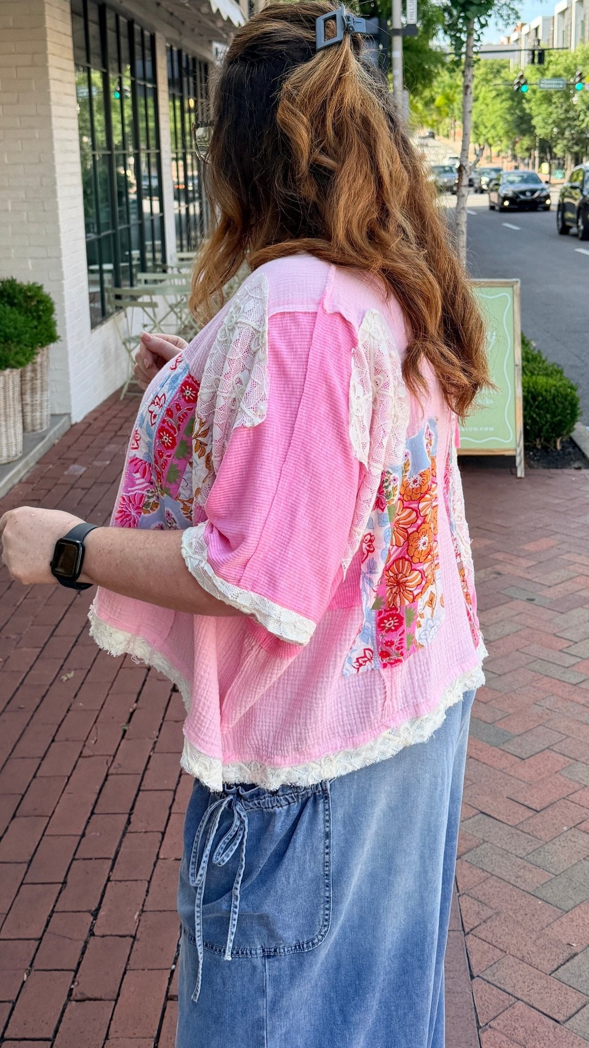 Pink Boho Mixed Fabric Oversized Top - Rebecca James Clothing