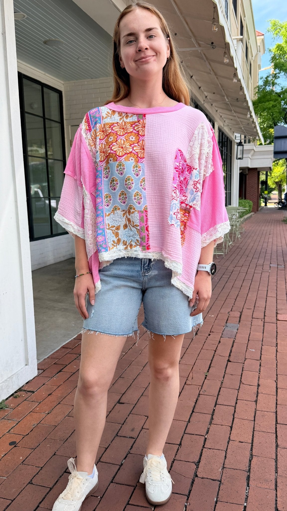 Pink Boho Mixed Fabric Oversized Top - Rebecca James Clothing