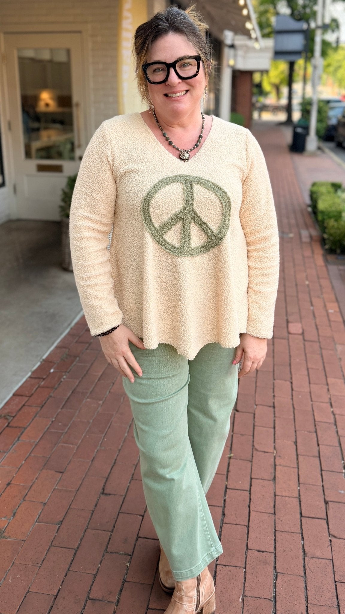 Pure Peace Cream Sherpa Ace Top by Hand Jive Clothing - Rebecca James Clothing