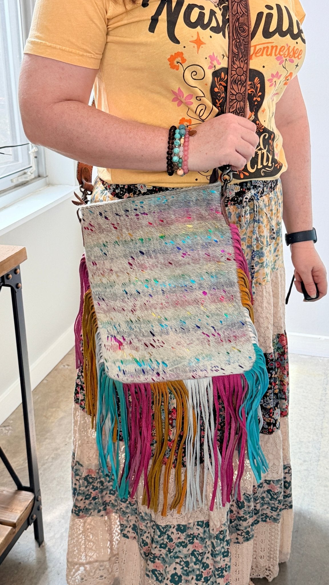 Rainbow Metallic Cohide Leather Crossbody Bag - Rebecca James Clothing