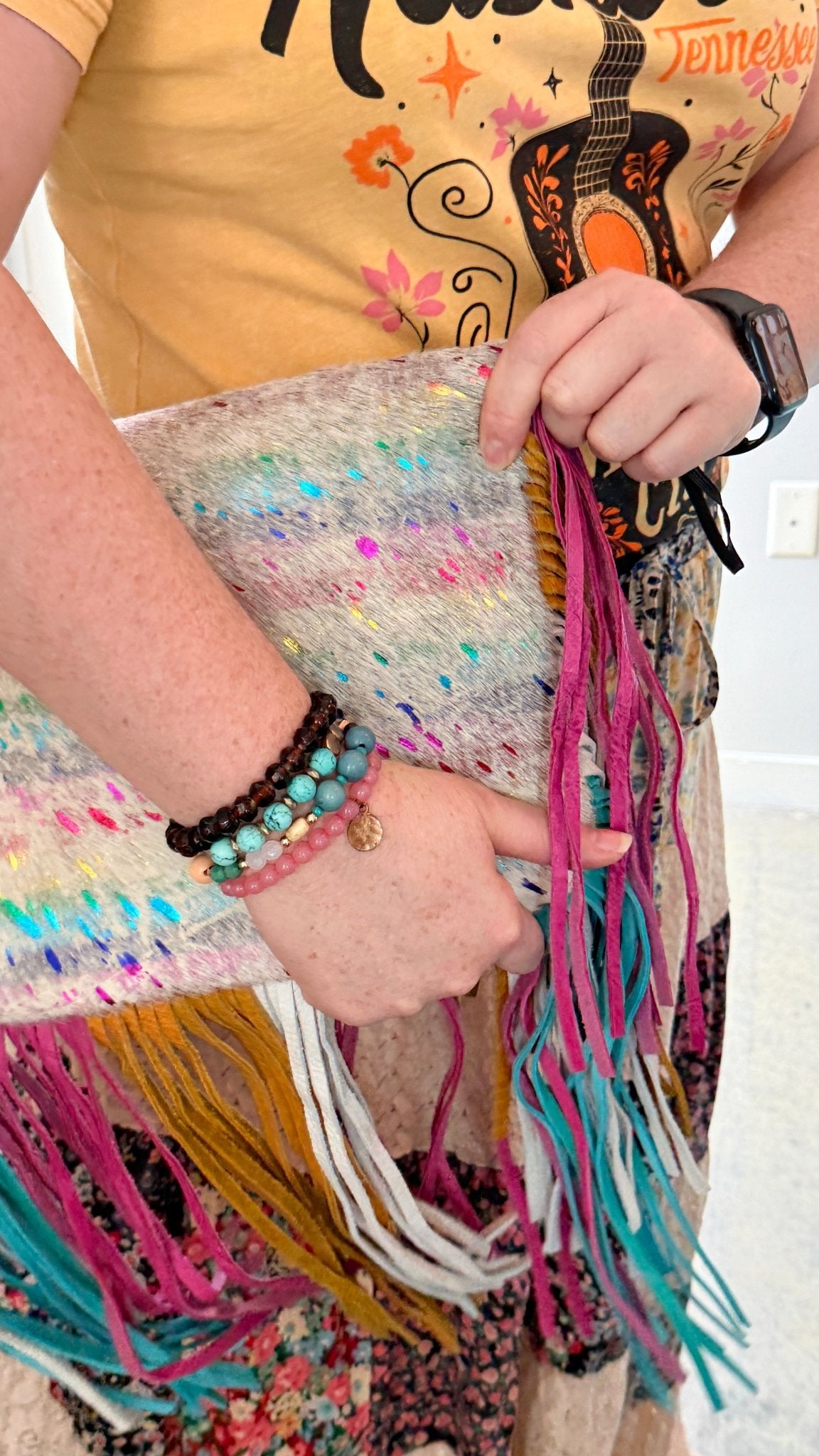 Rainbow Metallic Cohide Leather Crossbody Bag - Rebecca James Clothing