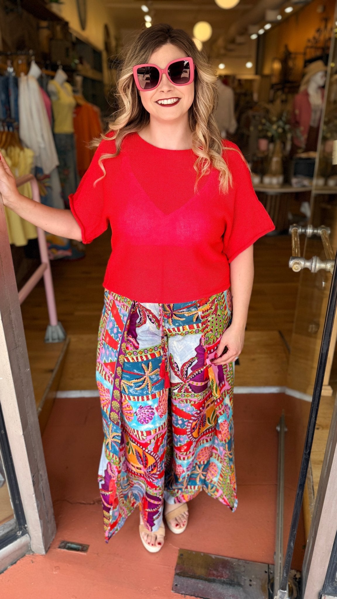 Red Short Sleeve Lightweight Knit Top - Rebecca James Clothing