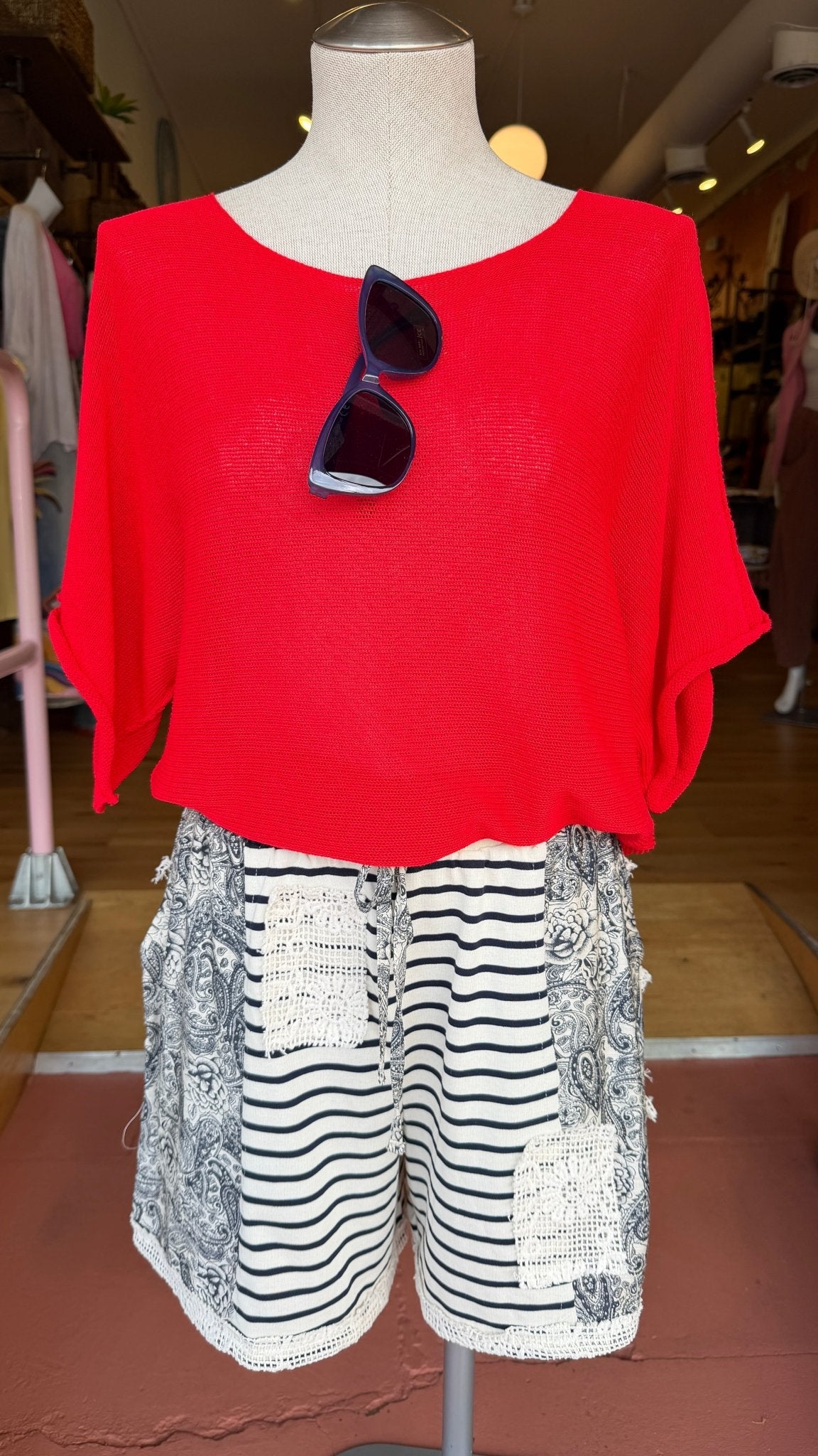 Red Short Sleeve Lightweight Knit Top - Rebecca James Clothing