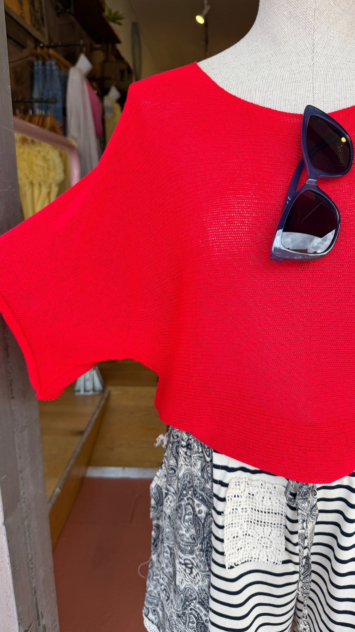 Red Short Sleeve Lightweight Knit Top - Rebecca James Clothing