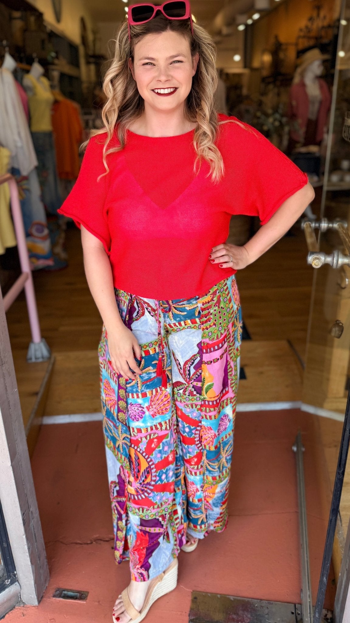 Red Short Sleeve Lightweight Knit Top - Rebecca James Clothing