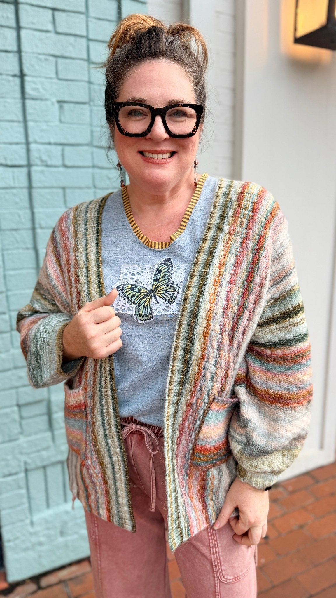 Sage Stripe Cozy Cardigan - Rebecca James Clothing