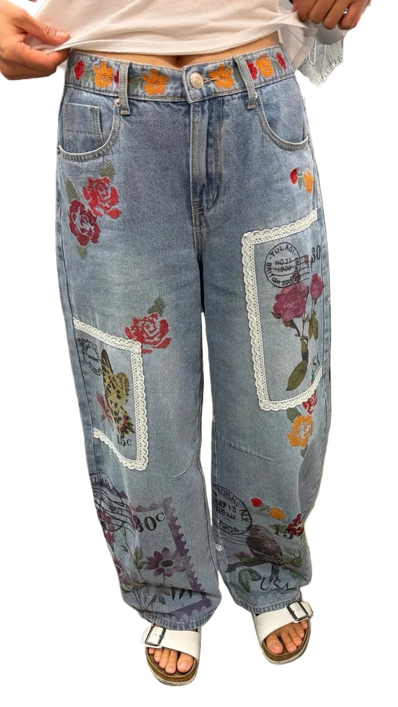 Sealed With A Kiss Postage Stamp Jeans - Rebecca James Clothing